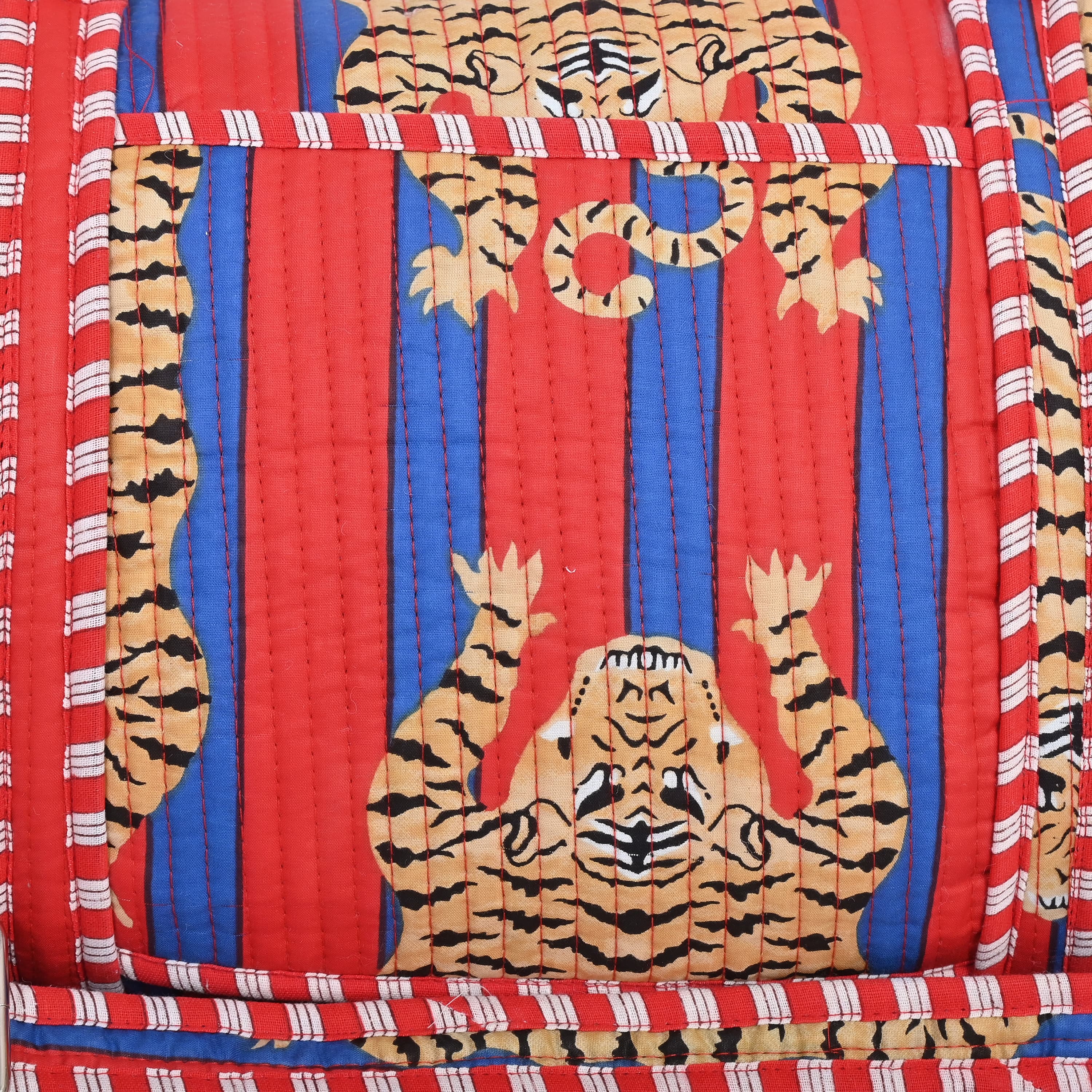 The Tibetan Tiger Weekender — handmade hand block printed cotton weekender bag, ethically made in Rajasthan, India