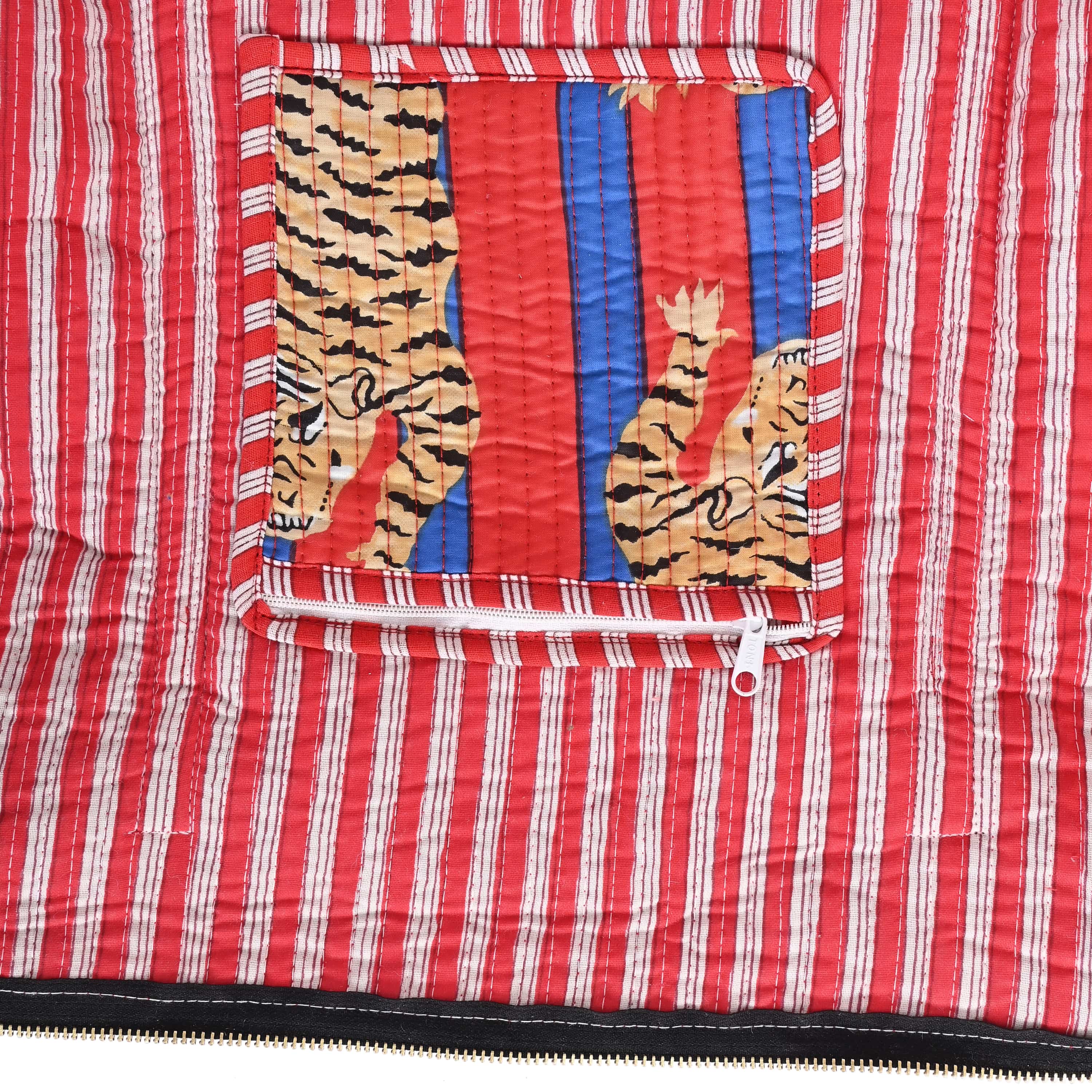 The Tibetan Tiger Weekender — handmade hand block printed cotton weekender bag, ethically made in Rajasthan, India