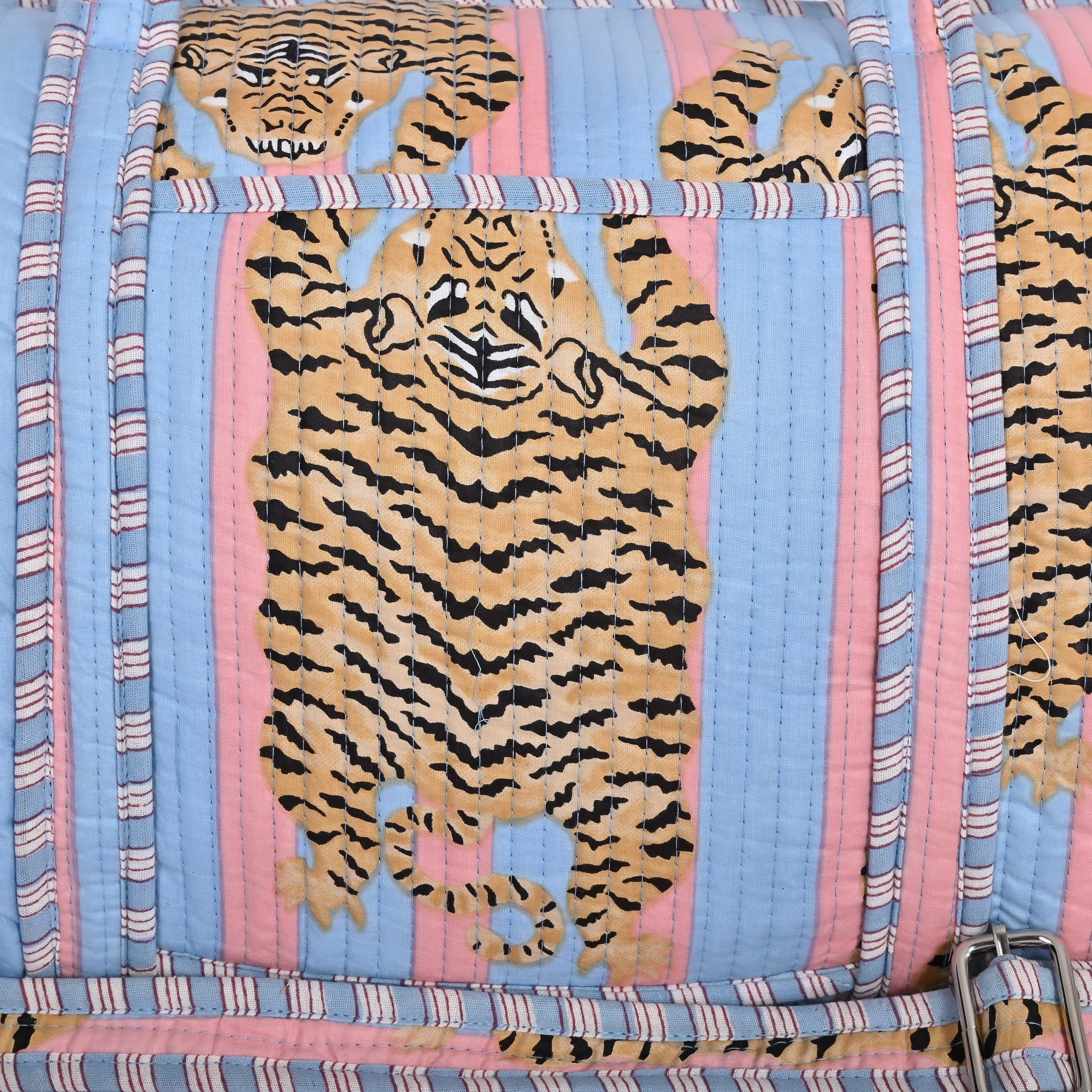 The Tibetan Tiger Weekender — handmade hand block printed cotton weekender bag, ethically made in Rajasthan, India