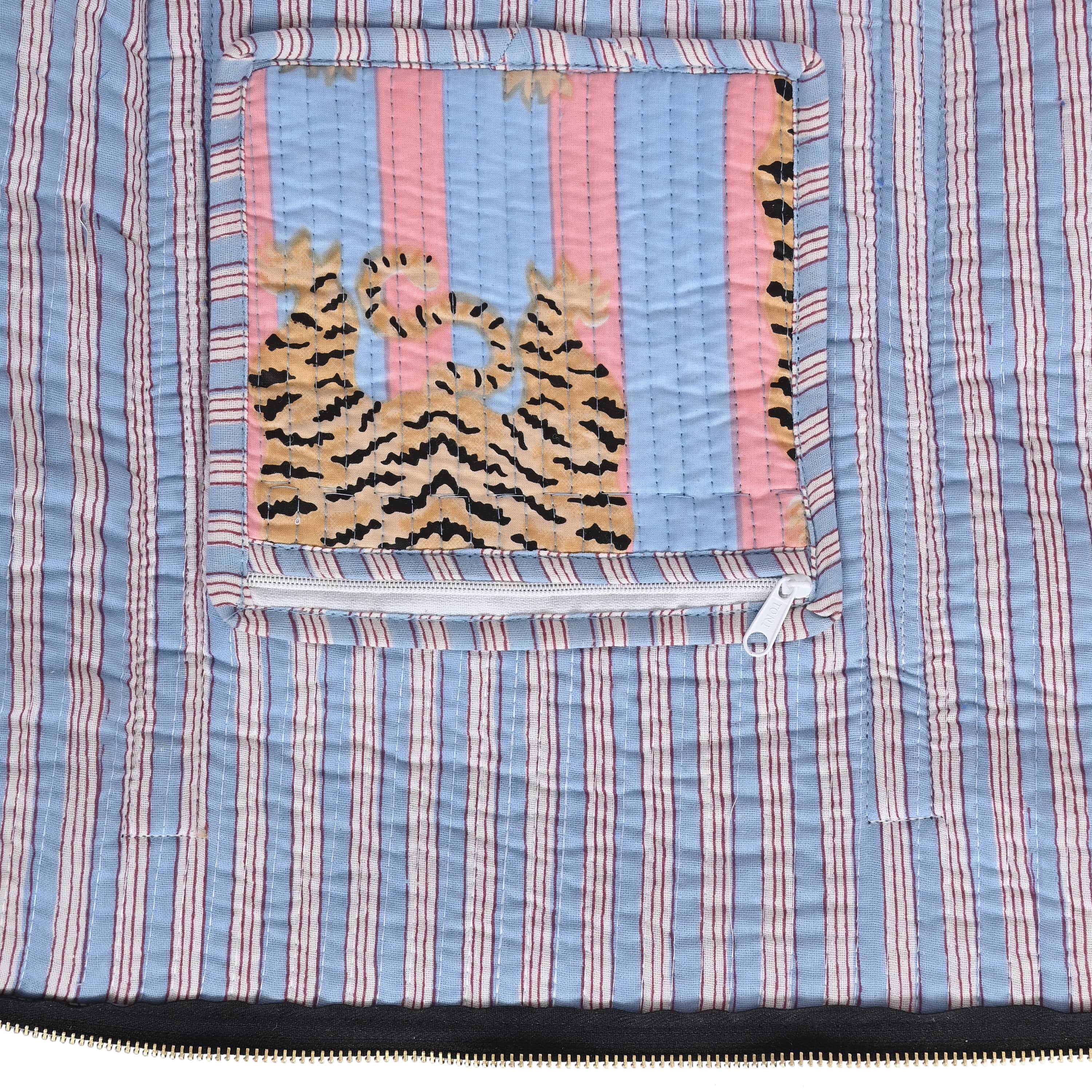 The Tibetan Tiger Weekender — handmade hand block printed cotton weekender bag, ethically made in Rajasthan, India