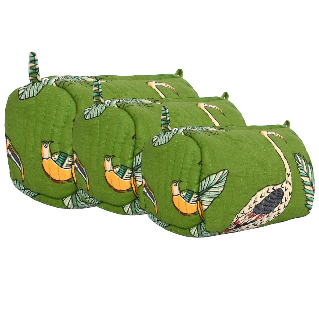 The Jungle 3 Piece Travel Set — handmade hand block printed cotton travel pouch set, ethically made in Rajasthan, India