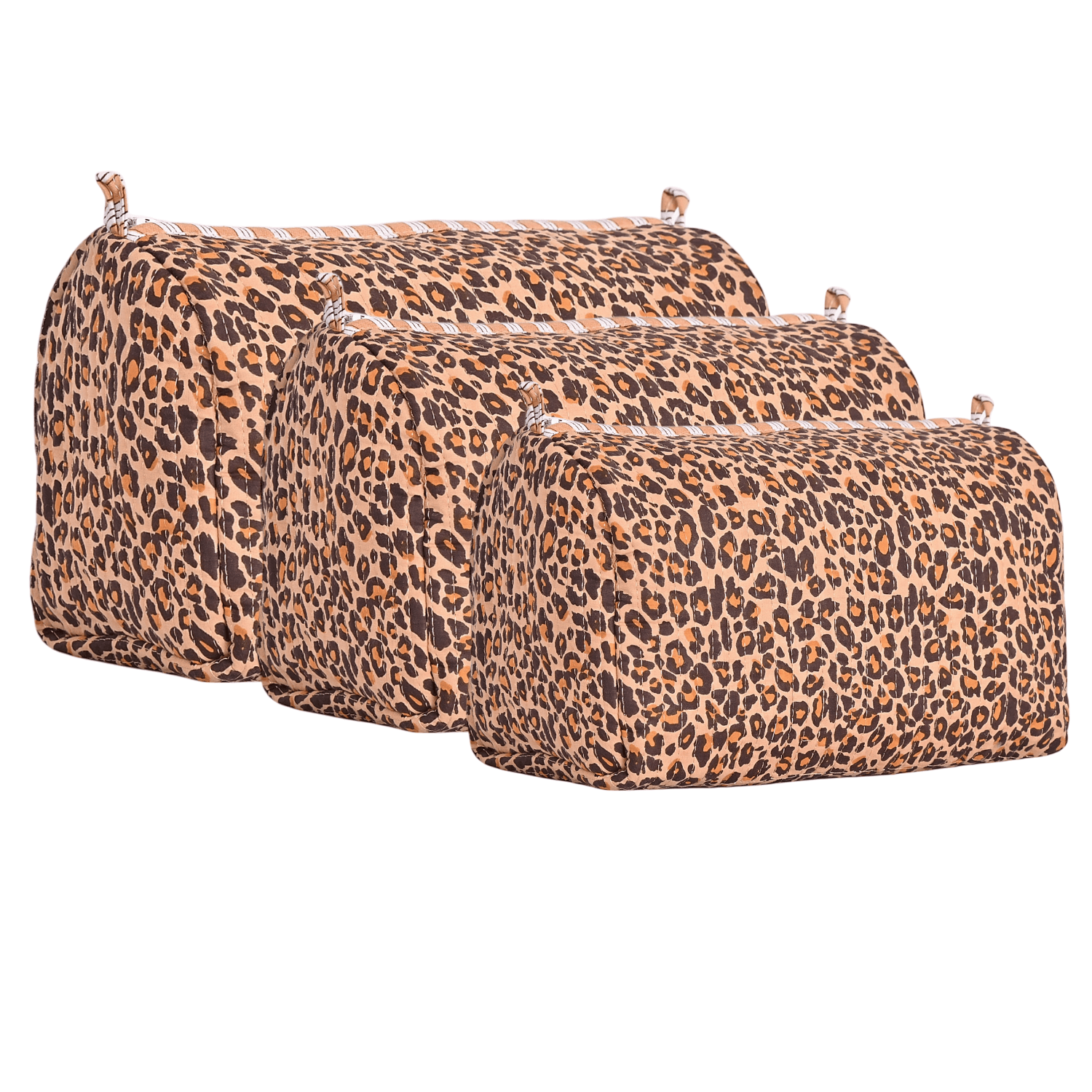 The Brown Leopard Cotton Travel Set — handmade hand block printed cotton travel pouch set, ethically made in Rajasthan, India