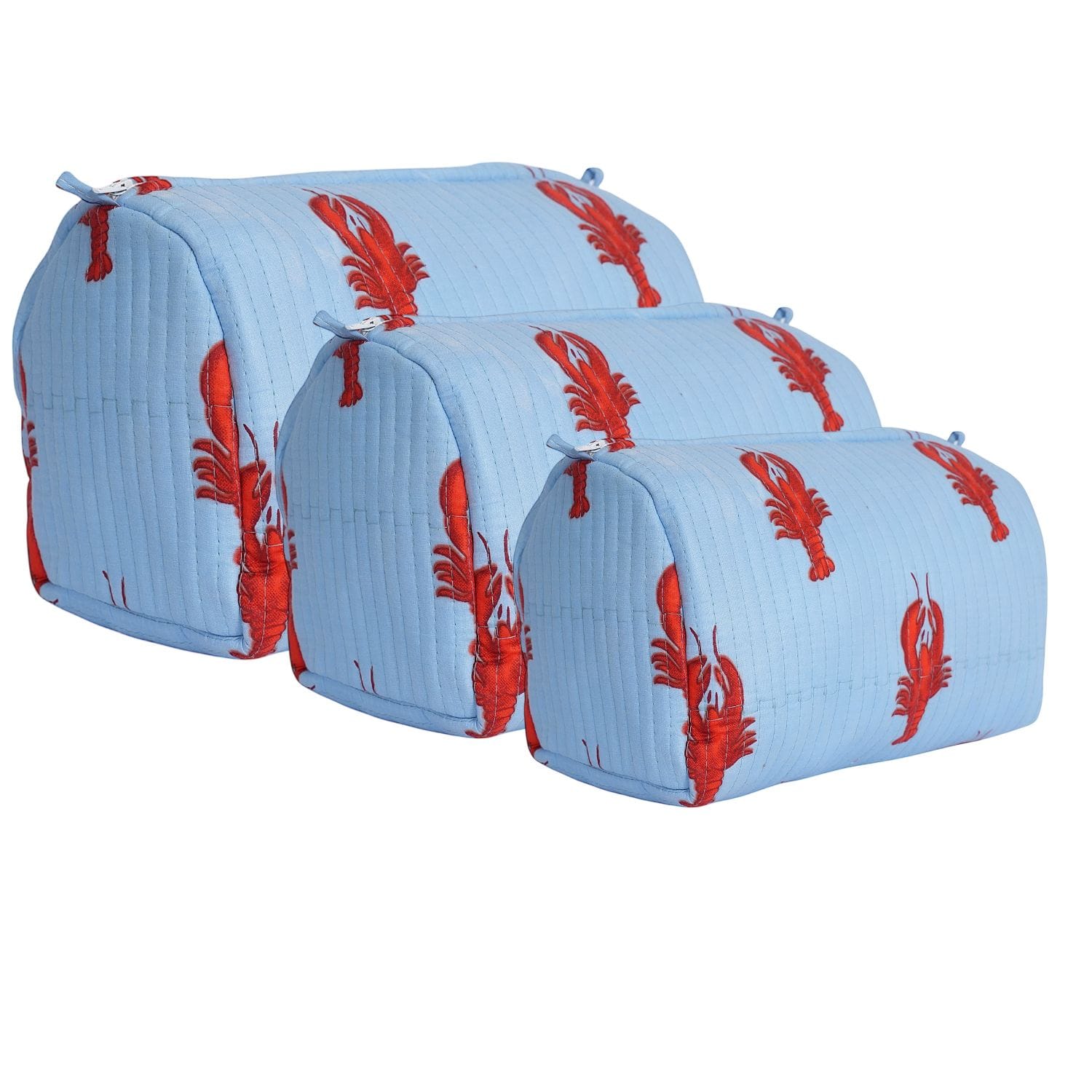 The Lobster Travel Set — handmade hand block printed cotton travel pouch set, ethically made in Rajasthan, India
