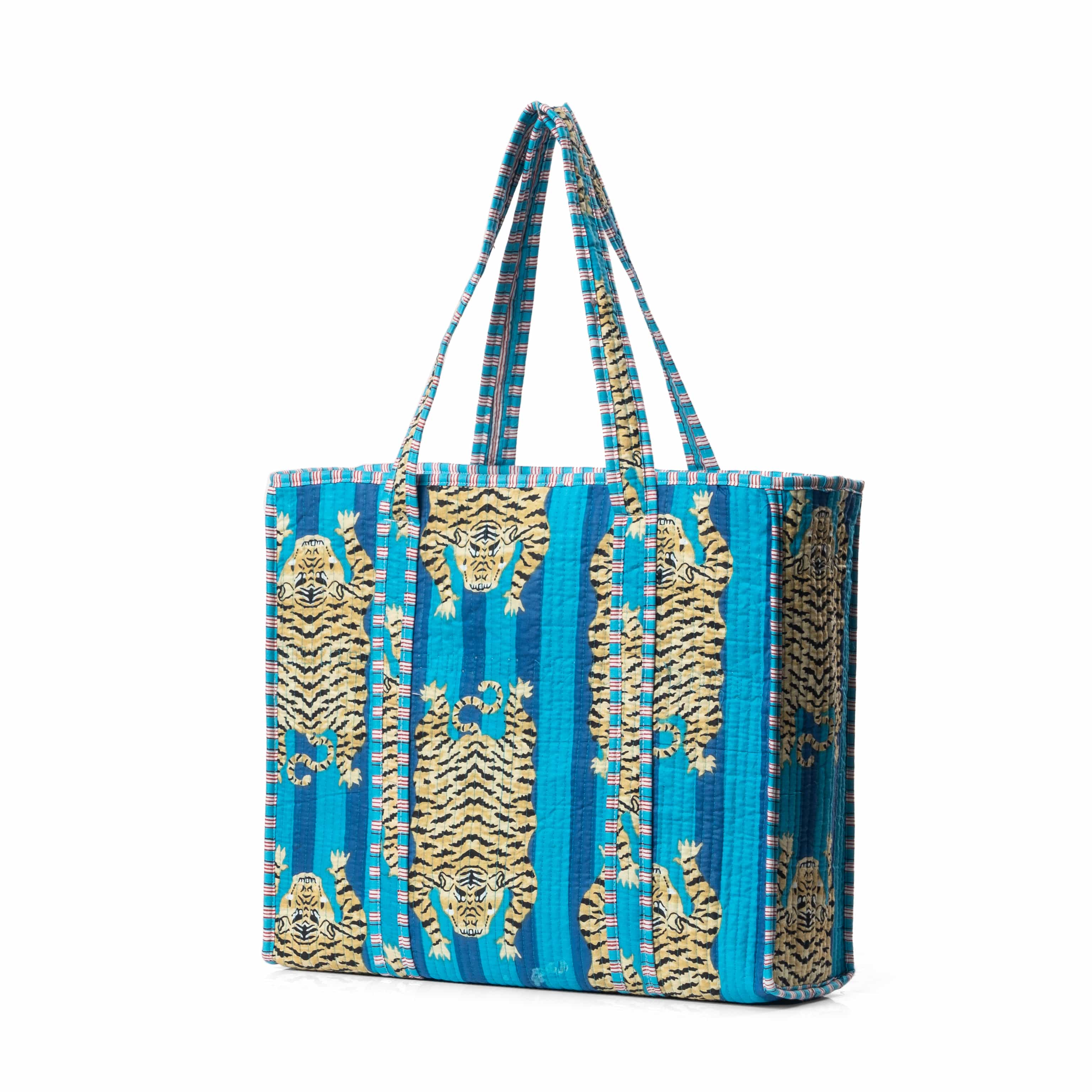 The Tibetan Tiger Tote — handmade hand block printed cotton tote bag, ethically made in Rajasthan, India