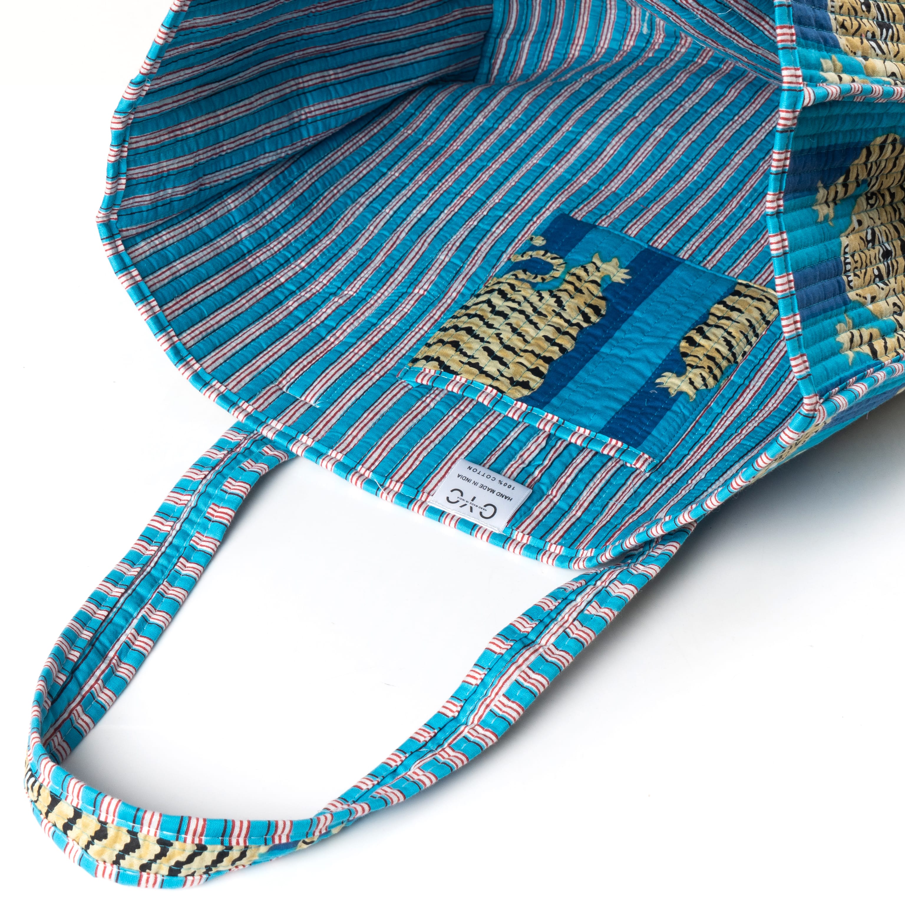 The Tibetan Tiger Tote — handmade hand block printed cotton tote bag, ethically made in Rajasthan, India