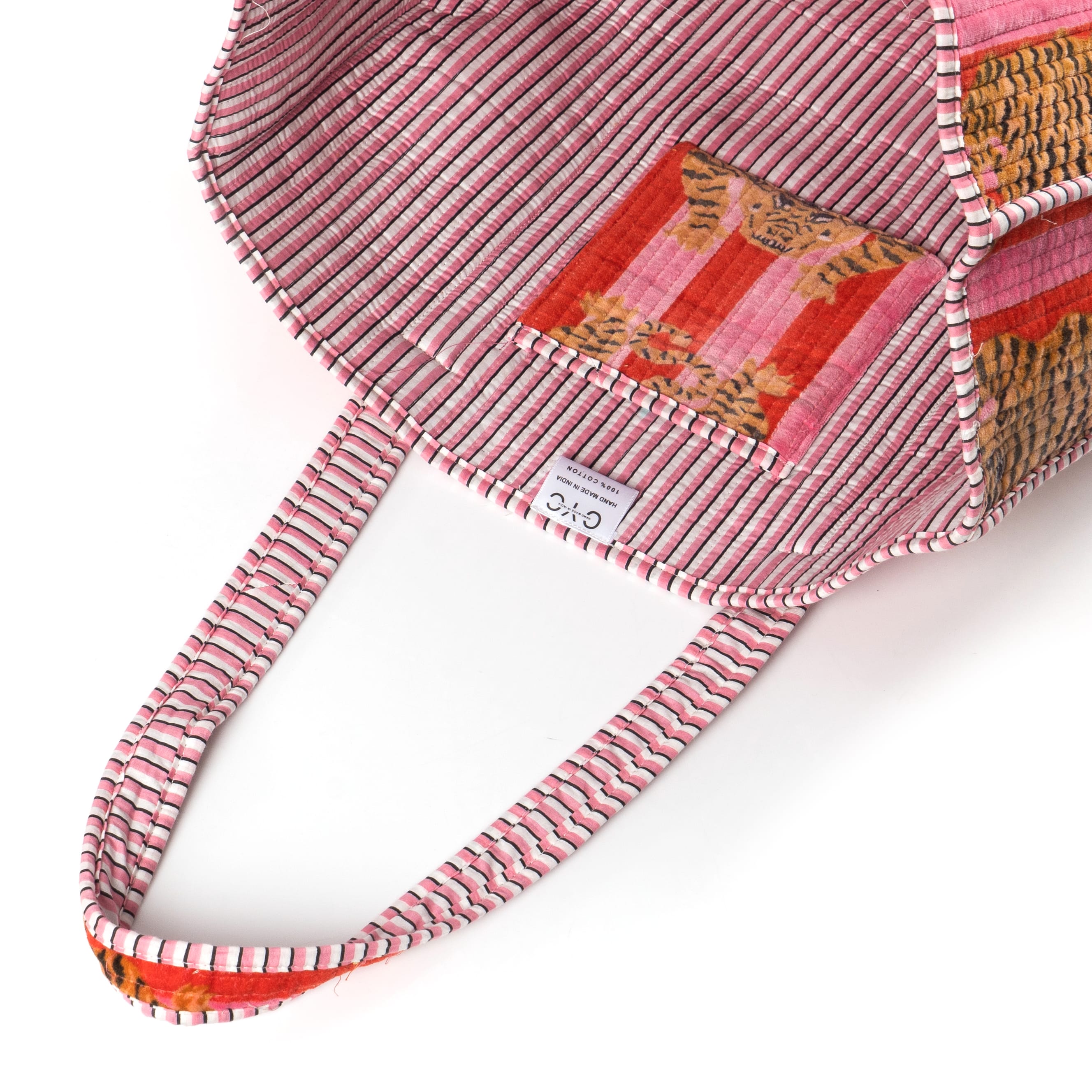 The Tibetan Tiger Tote in Velvet — handmade quilted velvet tote bag, ethically made in Rajasthan, India