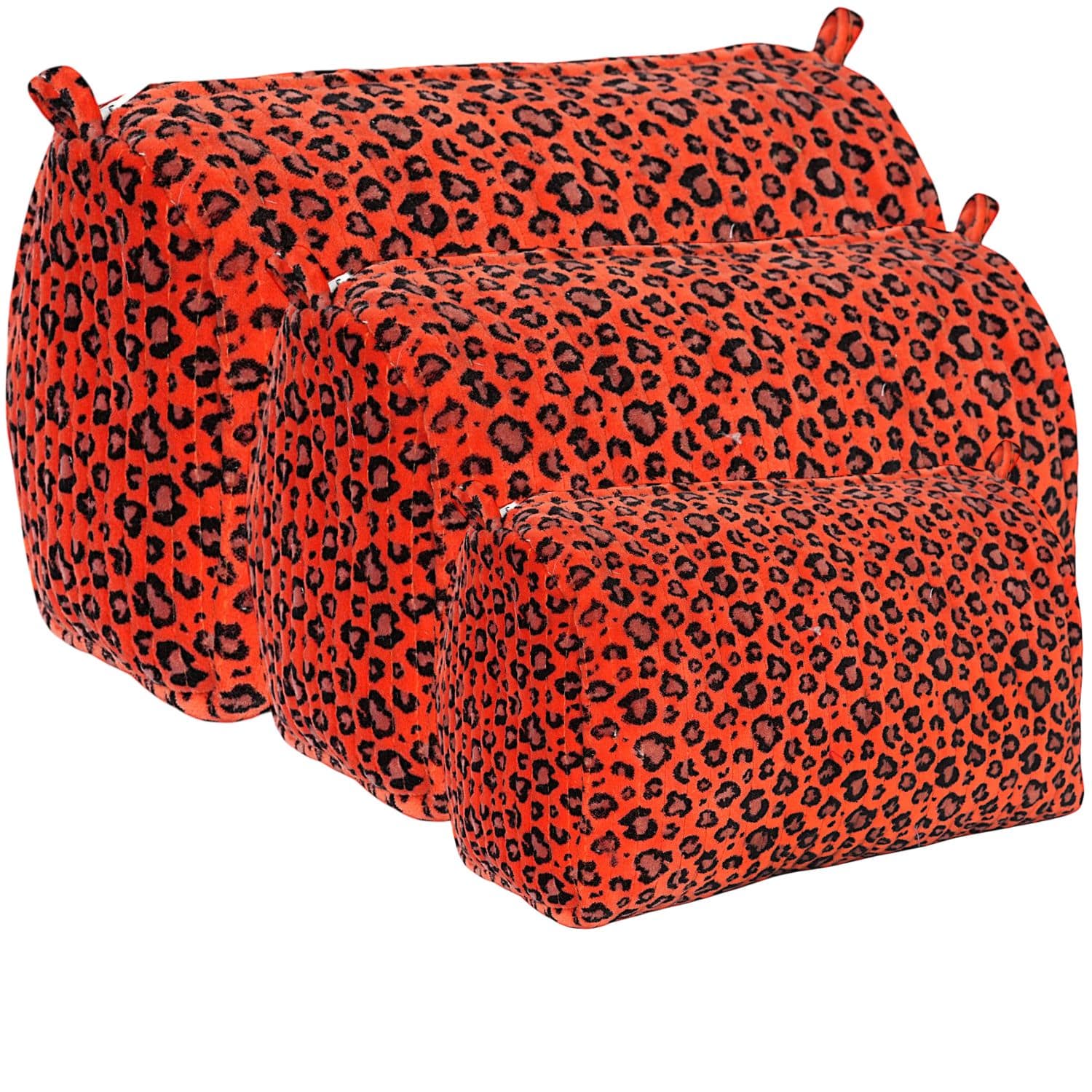 The Velvet Leopard Three Piece Travel Set — handmade quilted velvet travel pouch set, ethically made in Rajasthan, India