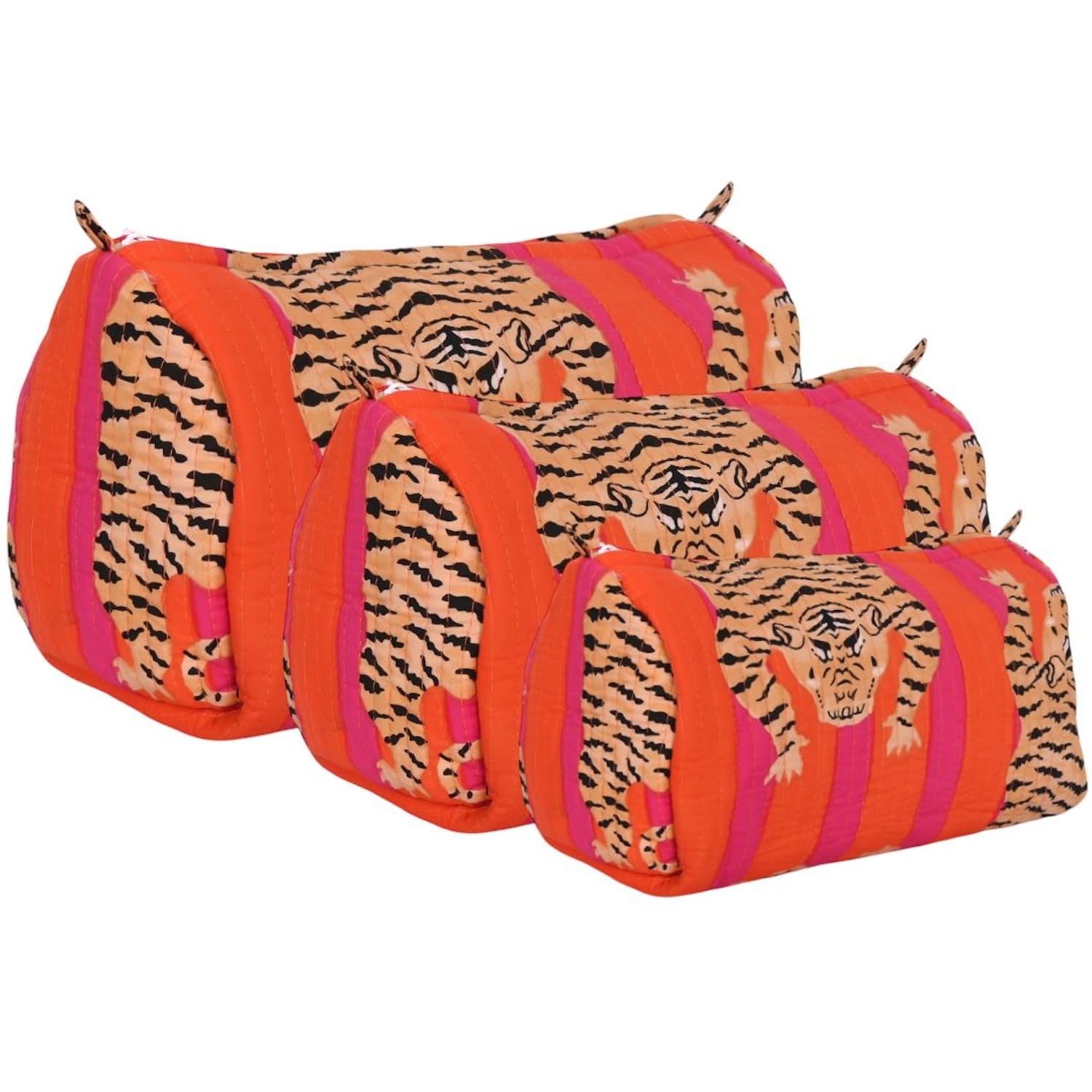 Tibetan Tiger 3 Piece Travel Set — handmade hand block printed cotton travel pouch set, ethically made in Rajasthan, India