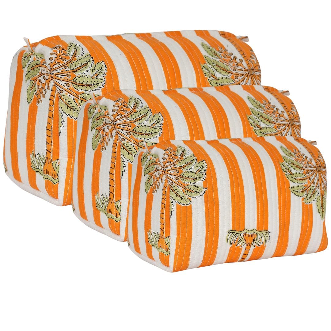 The Palm Tree Travel Set — handmade hand block printed cotton travel pouch set, ethically made in Rajasthan, India
