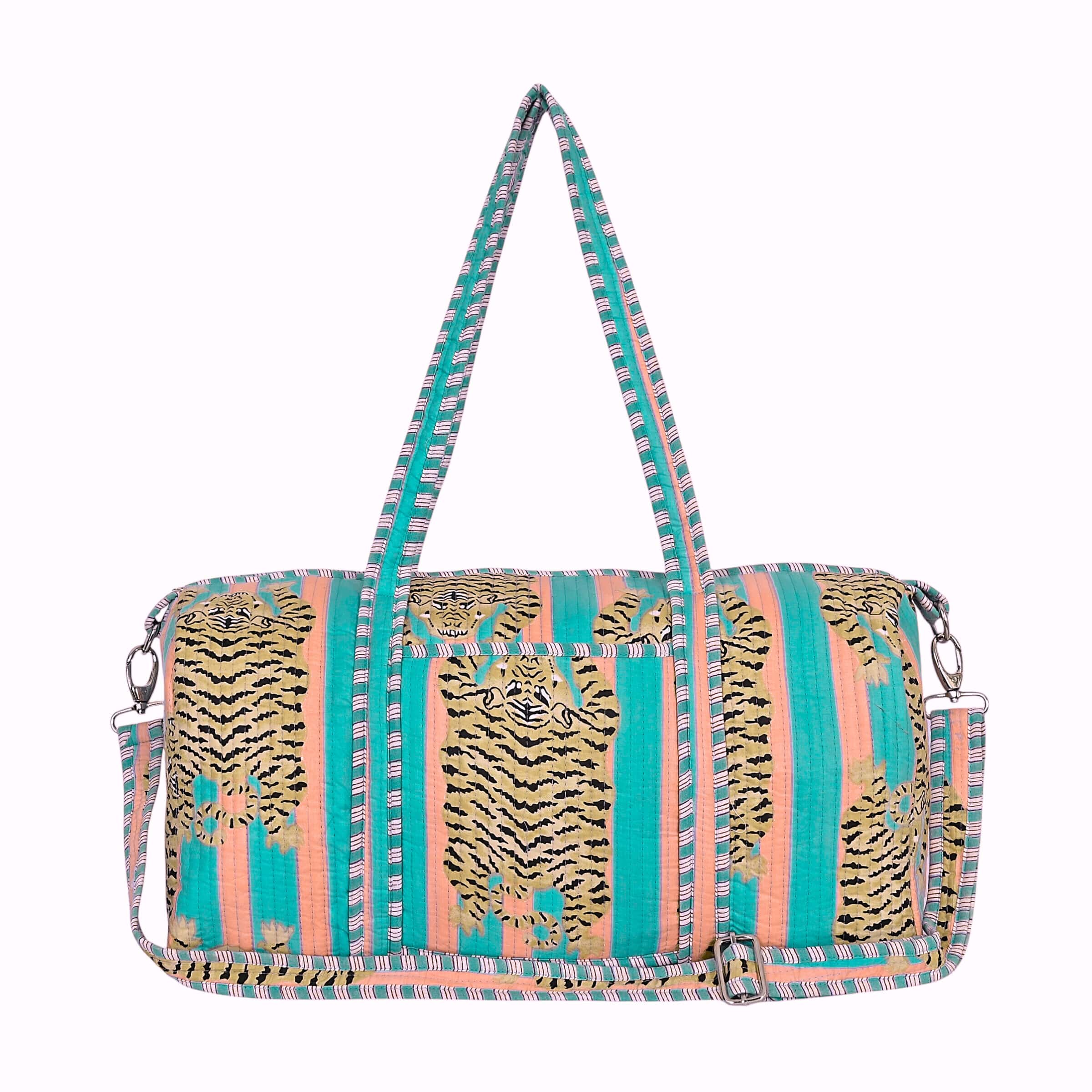 The Tibetan Tiger Weekender — handmade hand block printed cotton weekender bag, ethically made in Rajasthan, India
