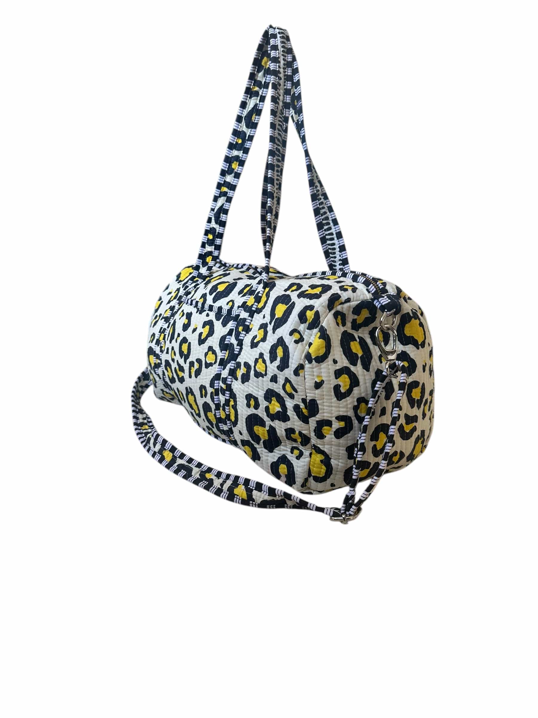 The Leopard Cotton Weekender — handmade hand block printed cotton weekender bag, ethically made in Rajasthan, India