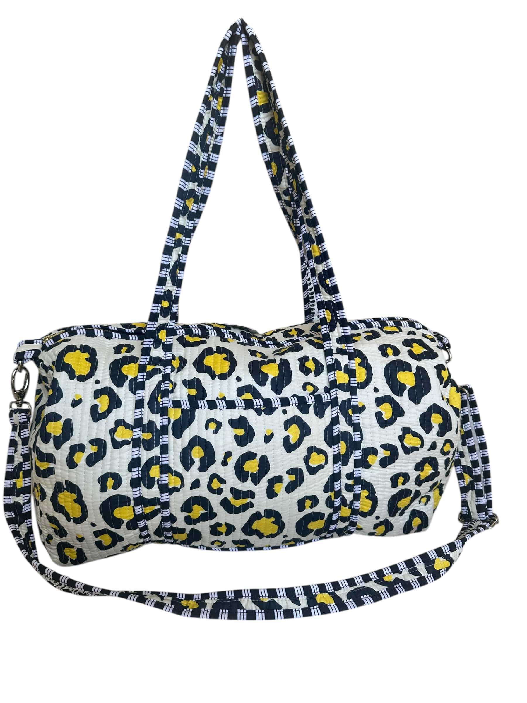 The Leopard Cotton Weekender — handmade hand block printed cotton weekender bag, ethically made in Rajasthan, India