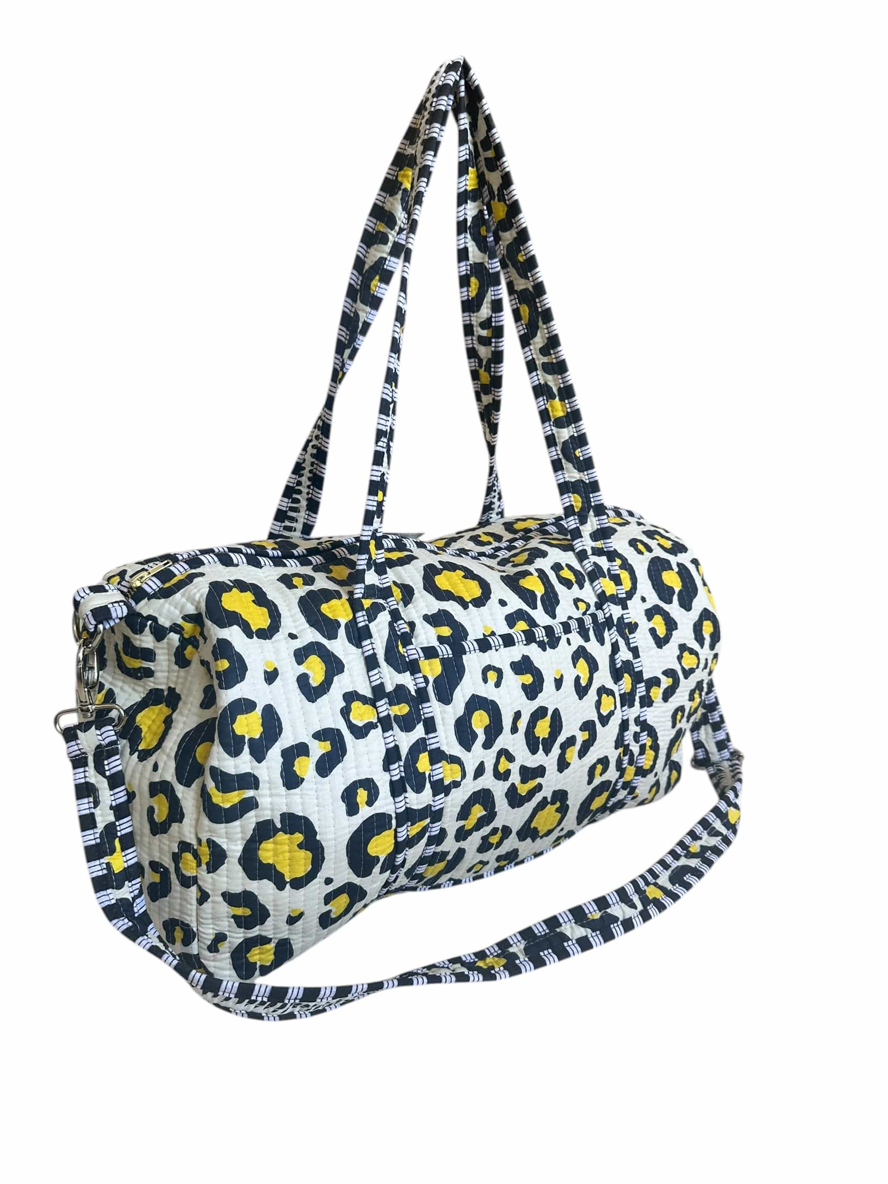 The Leopard Cotton Weekender — handmade hand block printed cotton weekender bag, ethically made in Rajasthan, India