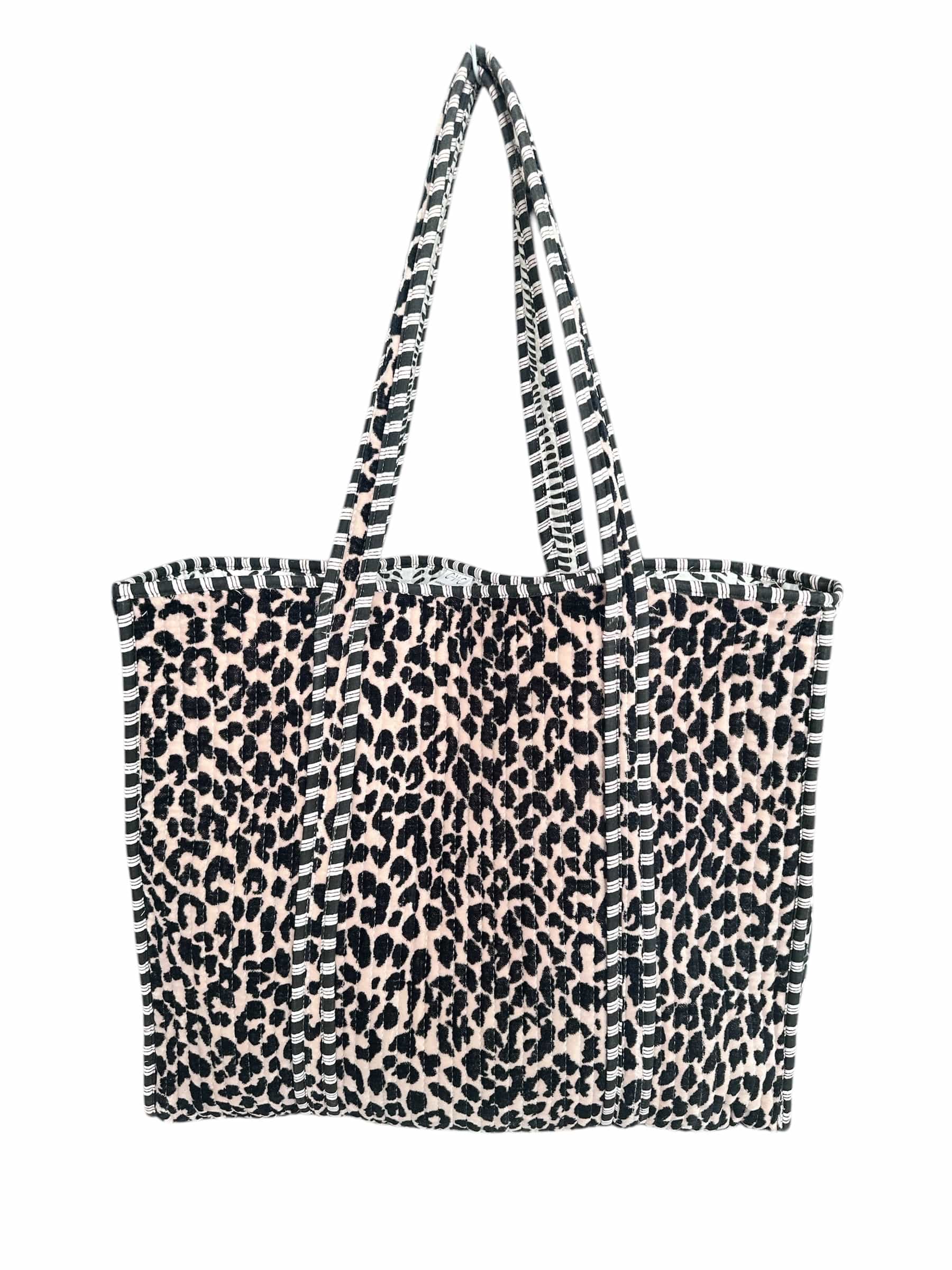 The Velvet Leopard Tote — handmade quilted velvet tote bag, ethically made in Rajasthan, India