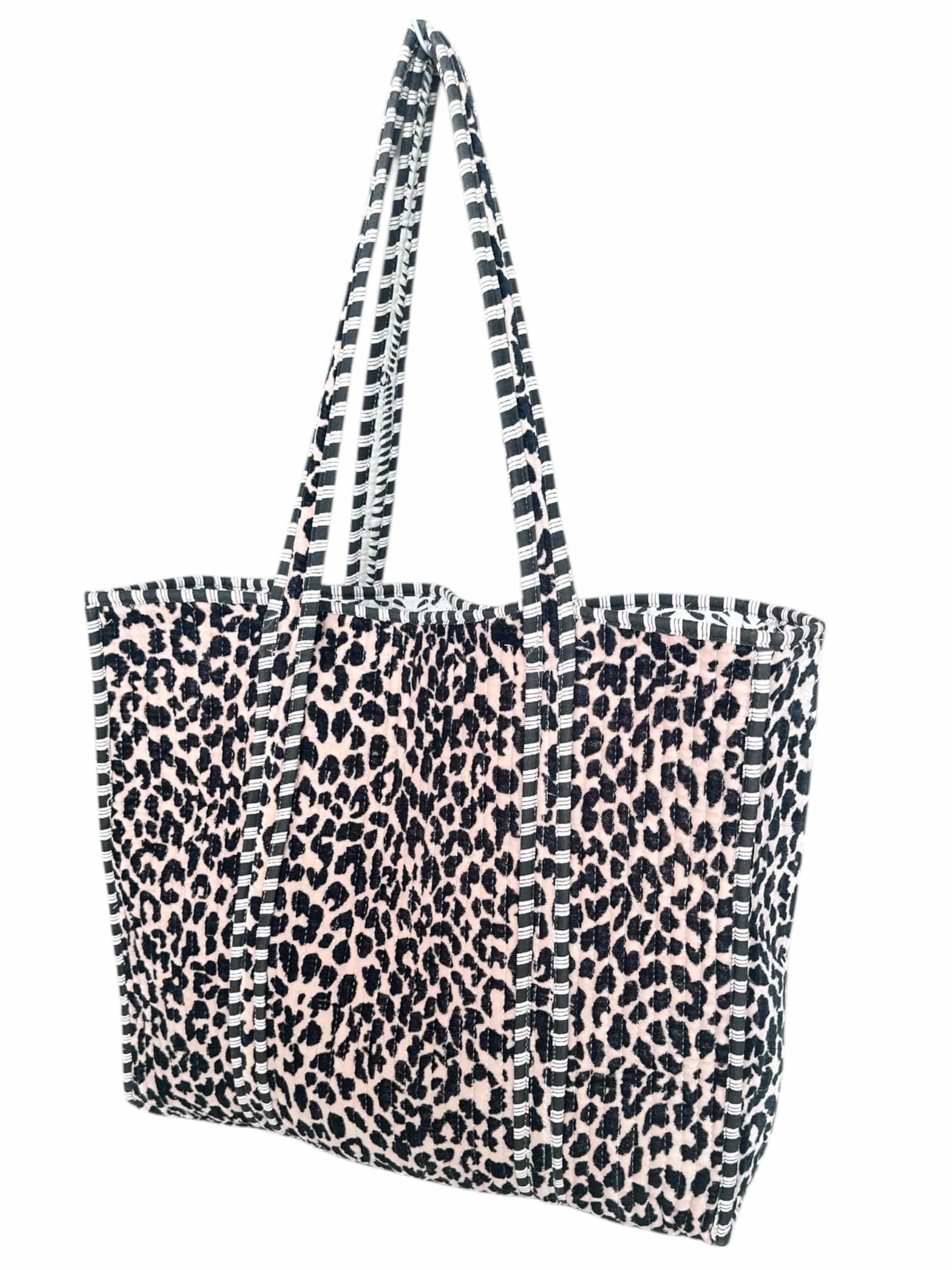 The Velvet Leopard Tote — handmade quilted velvet tote bag, ethically made in Rajasthan, India
