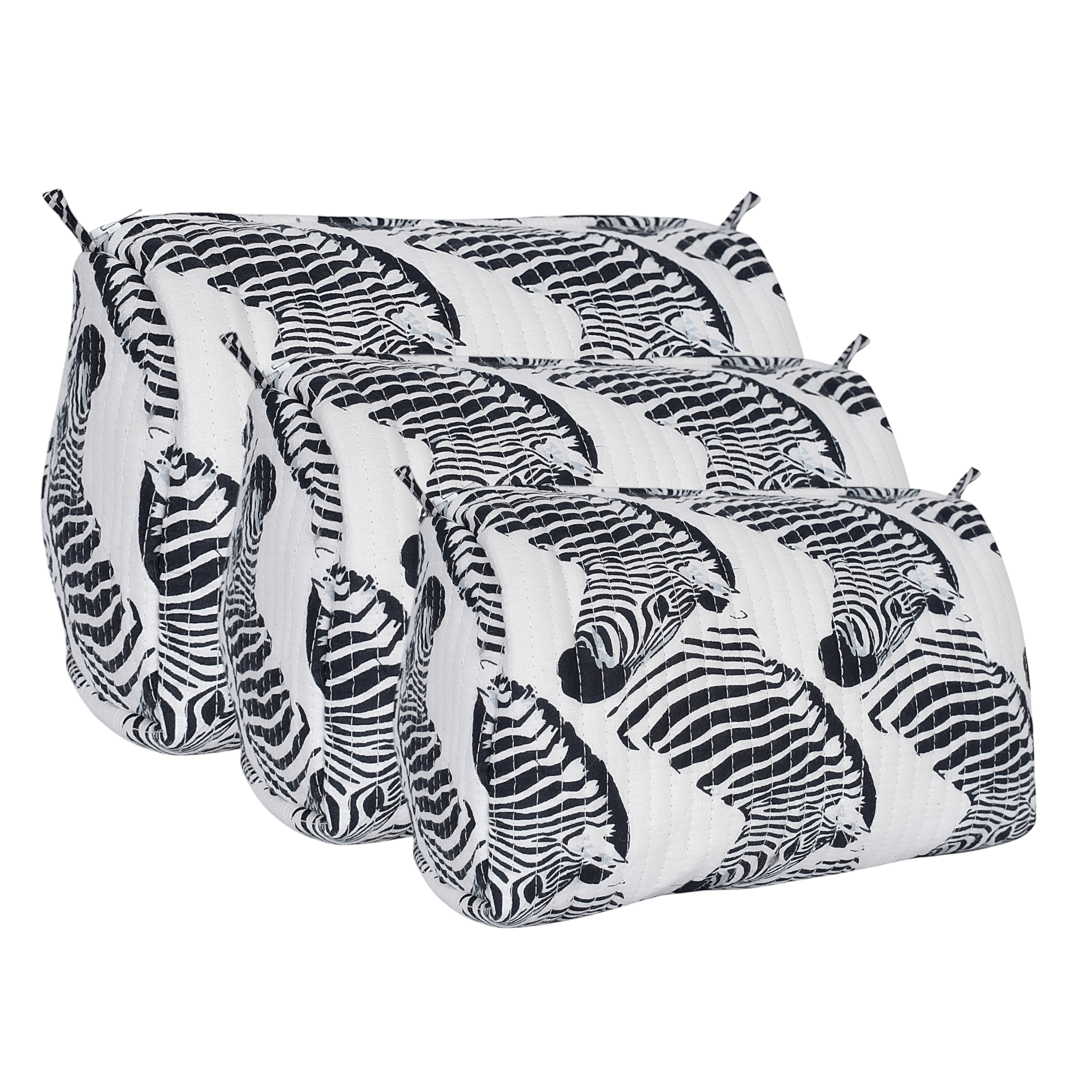 The Zebra Travel Set — handmade hand block printed cotton travel pouch set, ethically made in Rajasthan, India