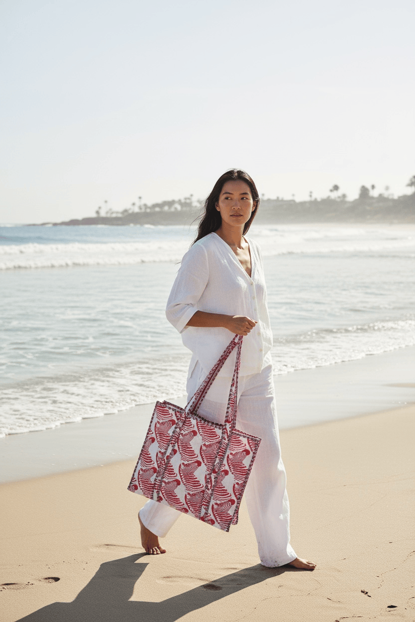 The Zebra Tote — handmade hand block printed cotton tote bag, ethically made in Rajasthan, India