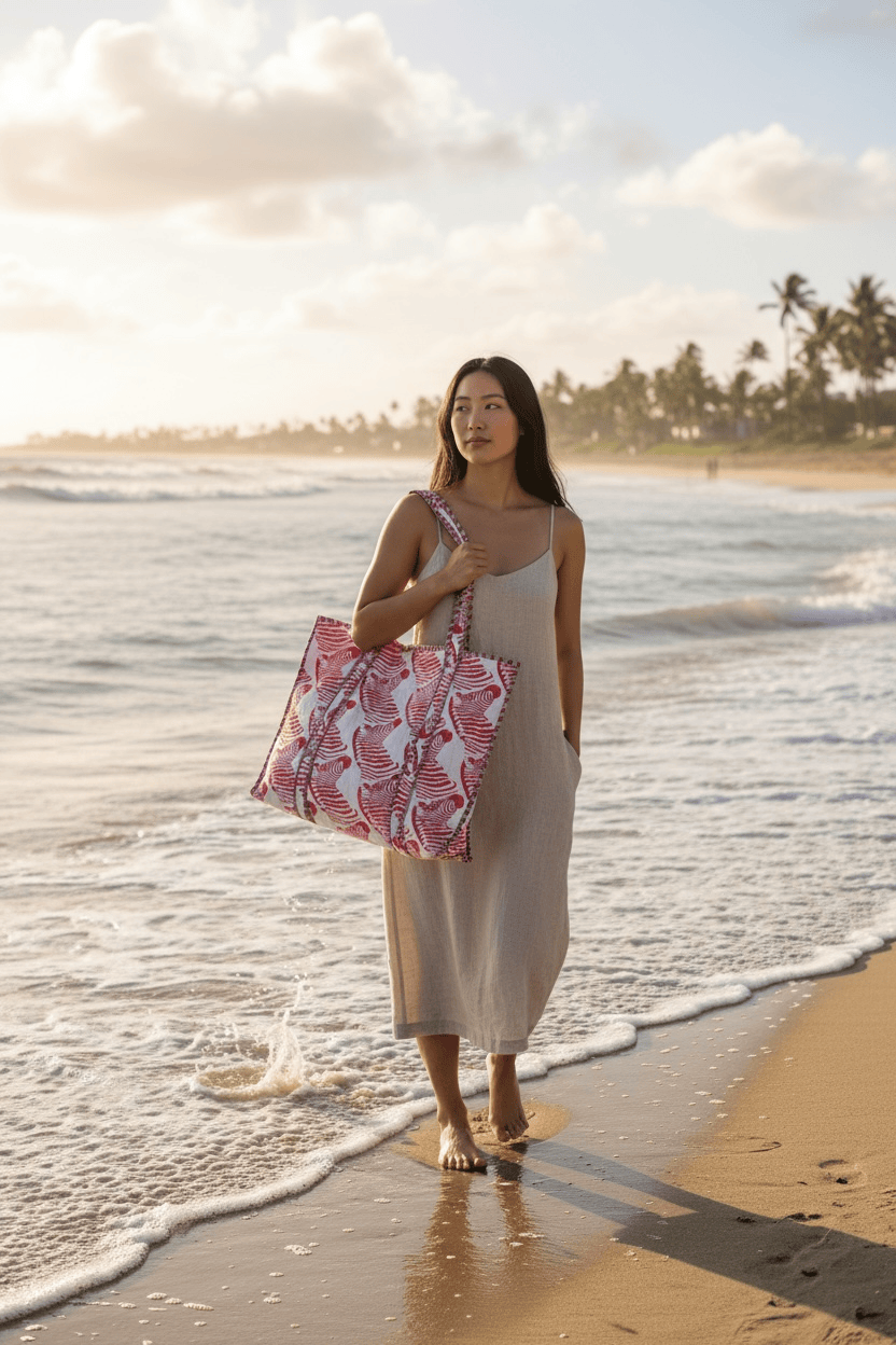 The Zebra Tote — handmade hand block printed cotton tote bag, ethically made in Rajasthan, India