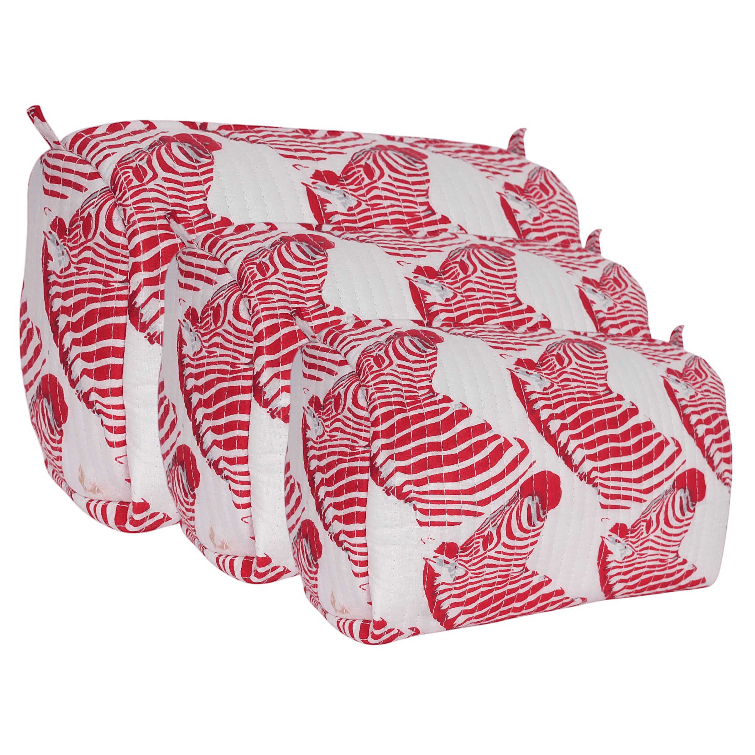 The Zebra Travel Set — handmade hand block printed cotton travel pouch set, ethically made in Rajasthan, India