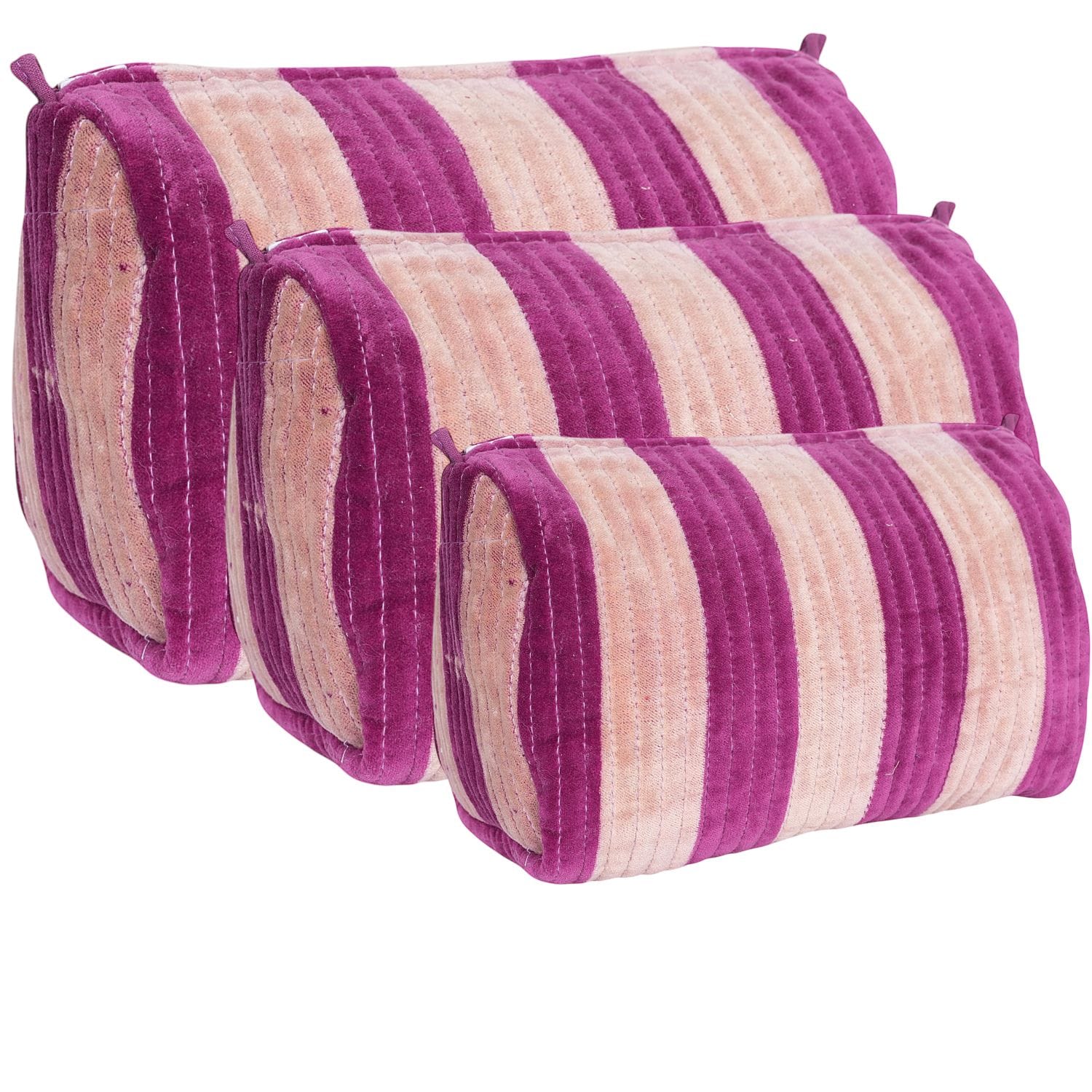 The Striped Velvet Travel Set — handmade quilted velvet travel pouch set, ethically made in Rajasthan, India