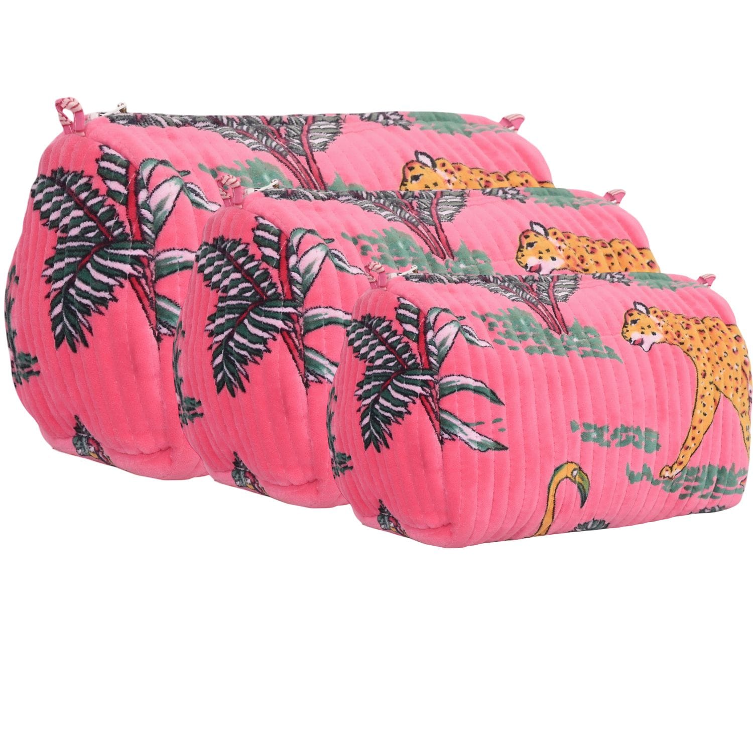 The Jungle Velvet 3 Piece Travel Set — handmade quilted velvet travel pouch set, ethically made in Rajasthan, India