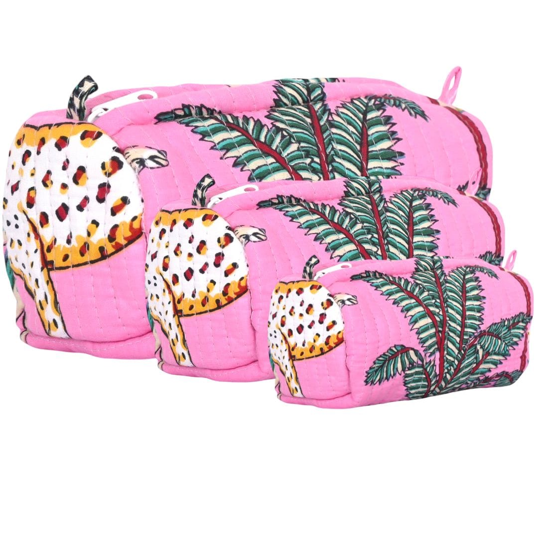 The Jungle 3 Piece Travel Set — handmade hand block printed cotton travel pouch set, ethically made in Rajasthan, India
