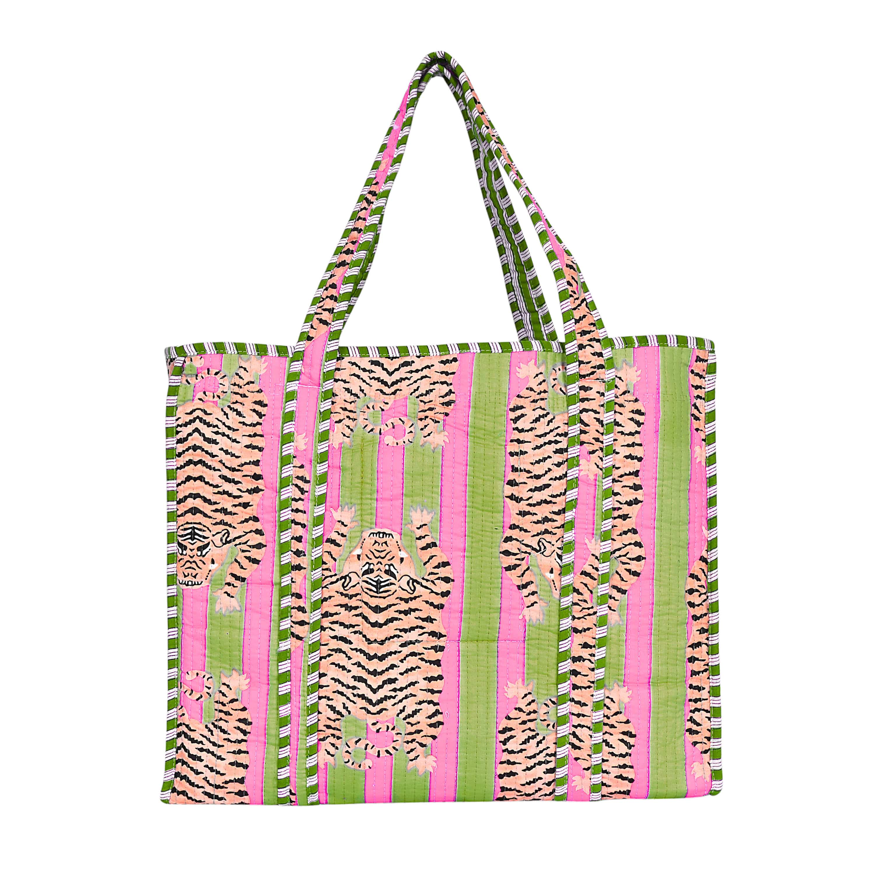 The Tibetan Tiger Tote — handmade hand block printed cotton tote bag, ethically made in Rajasthan, India