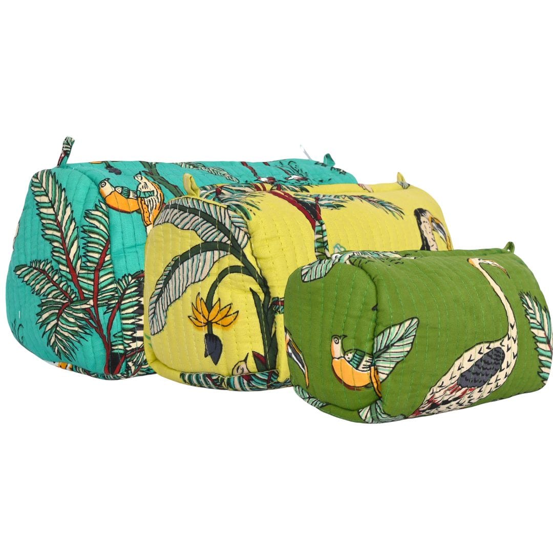 Top-down view of the Mixed Jungle pouches in the Rainforest jungle colour-way