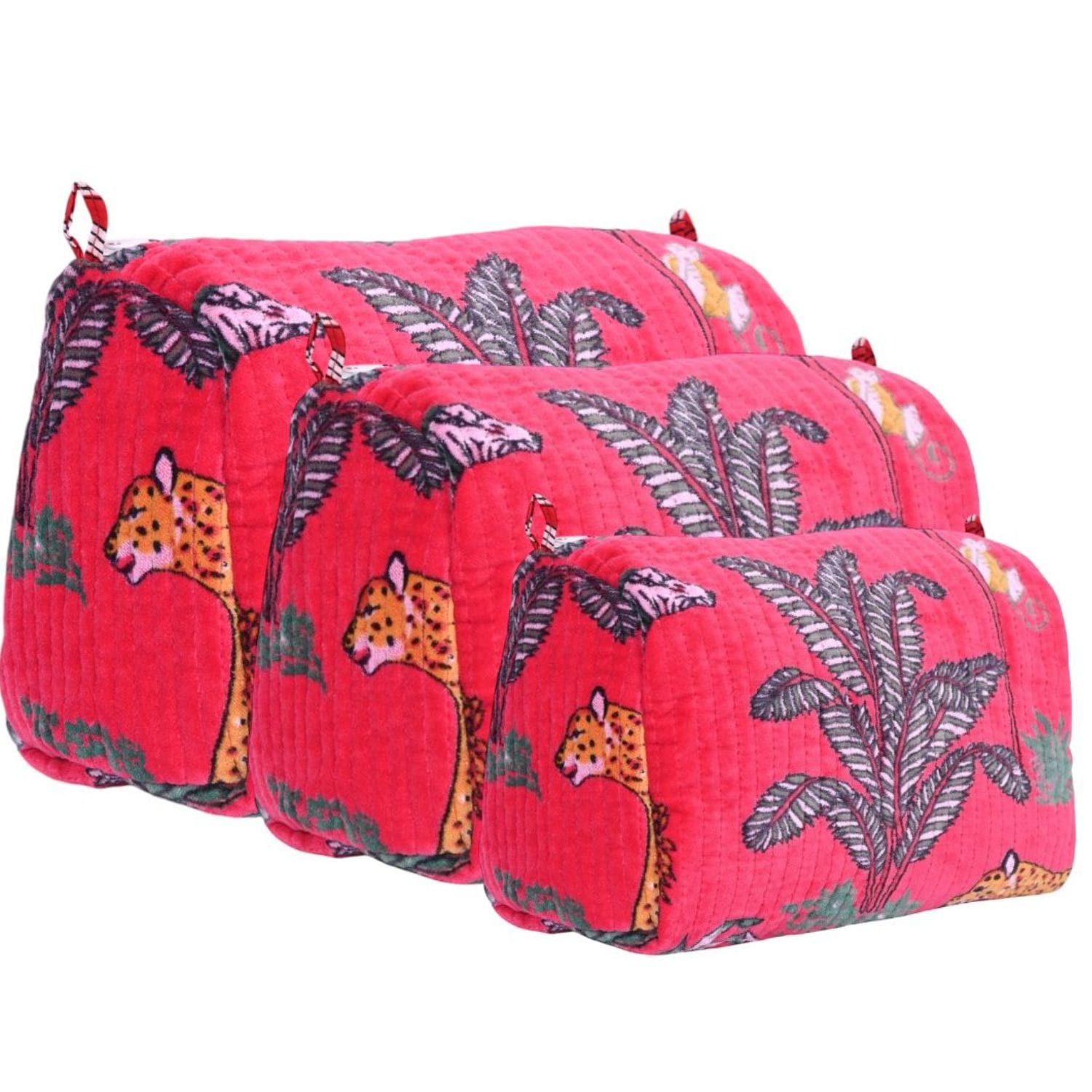 The Jungle Velvet 3 Piece Travel Set — handmade quilted velvet travel pouch set, ethically made in Rajasthan, India