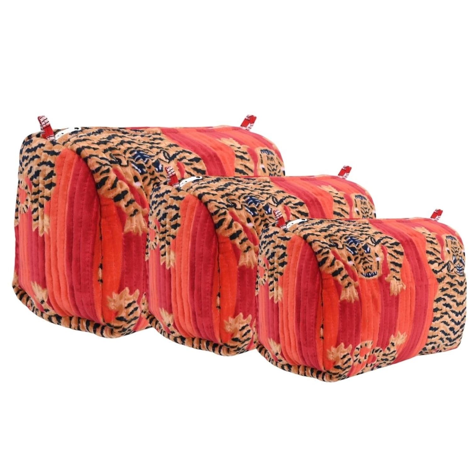 Tibetan Tiger Velvet 3 Piece Travel Set — handmade quilted velvet travel pouch set, ethically made in Rajasthan, India