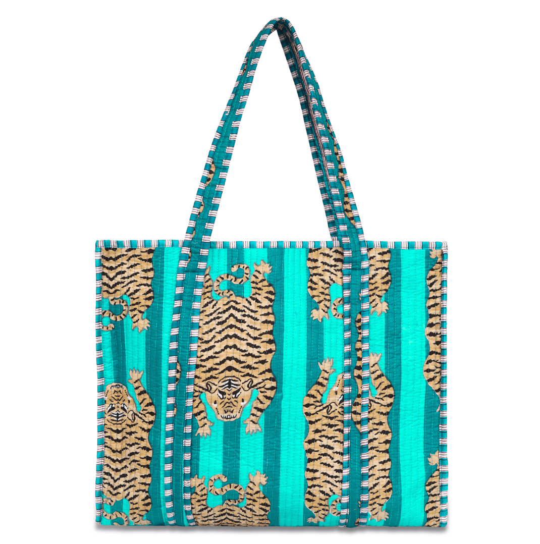 The Tibetan Tiger Tote — handmade hand block printed cotton tote bag, ethically made in Rajasthan, India
