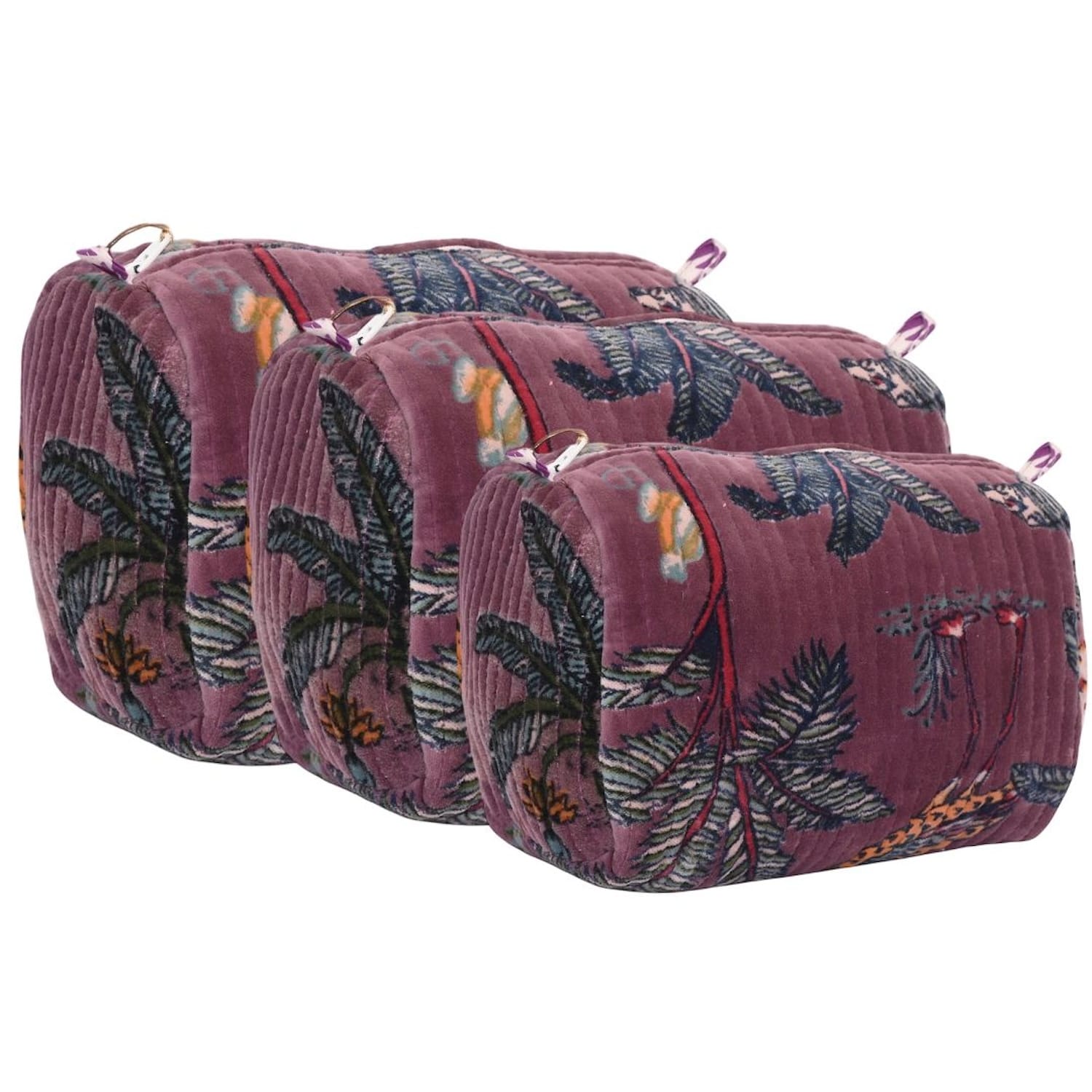 The Jungle Velvet 3 Piece Travel Set — handmade quilted velvet travel pouch set, ethically made in Rajasthan, India