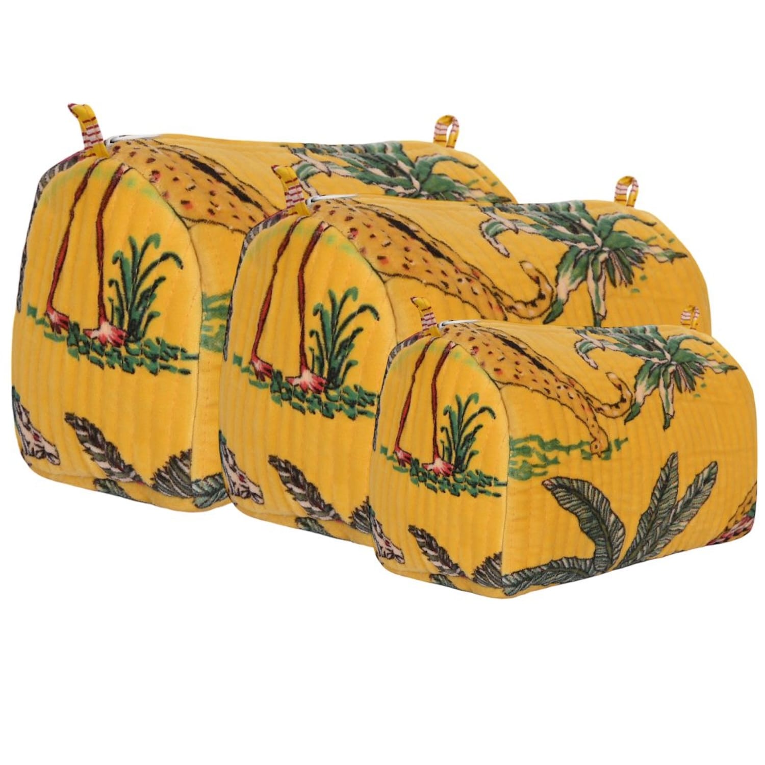The Jungle Velvet 3 Piece Travel Set — handmade quilted velvet travel pouch set, ethically made in Rajasthan, India