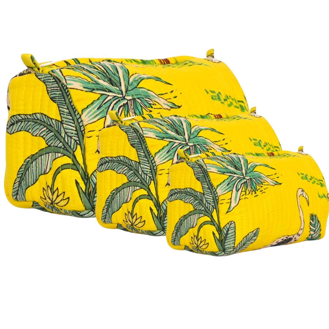 The Jungle 3 Piece Travel Set — handmade hand block printed cotton travel pouch set, ethically made in Rajasthan, India