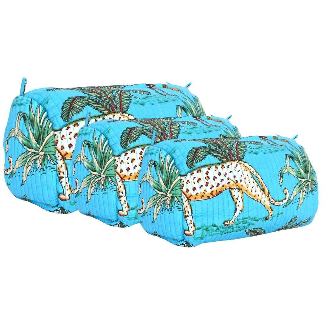 The Jungle 3 Piece Travel Set — handmade hand block printed cotton travel pouch set, ethically made in Rajasthan, India