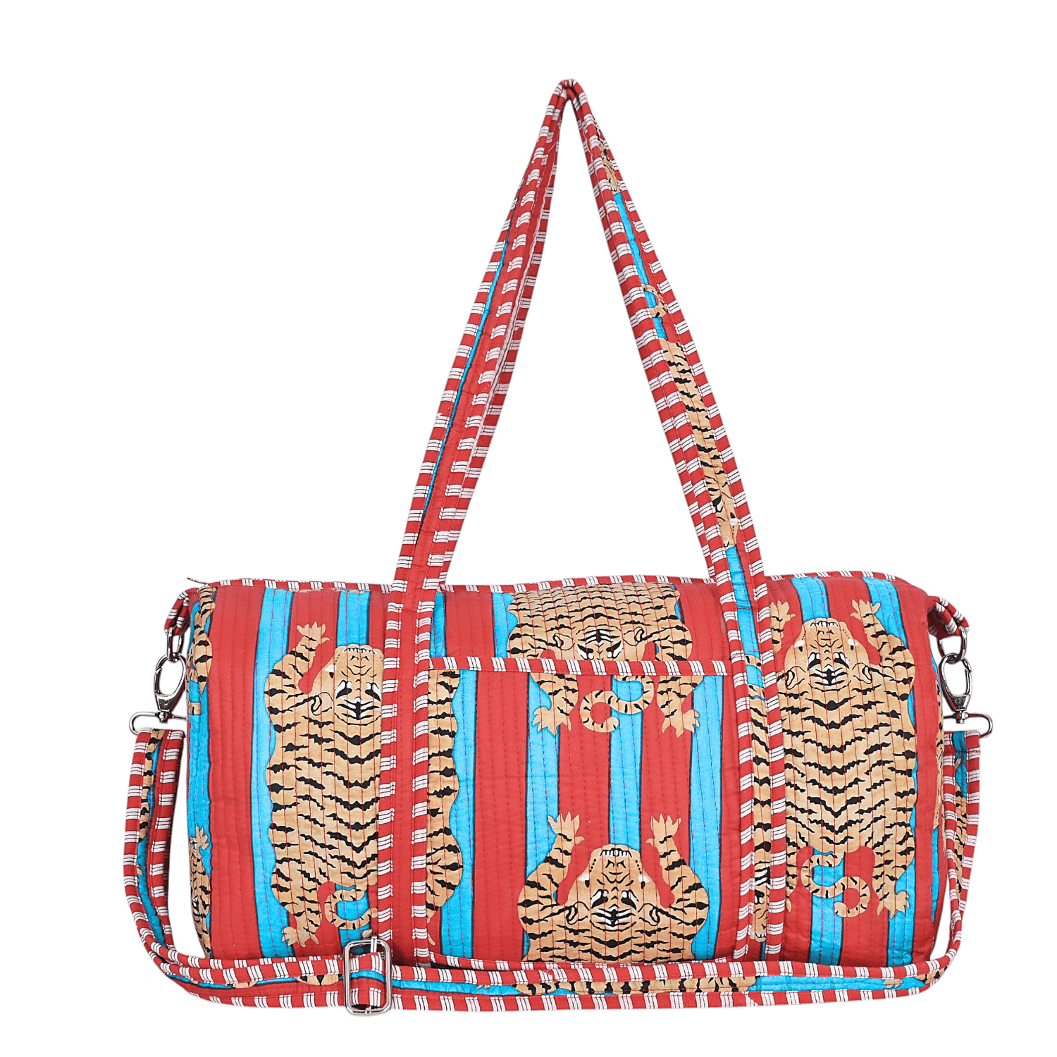 The Tibetan Tiger Weekender — handmade hand block printed cotton weekender bag, ethically made in Rajasthan, India