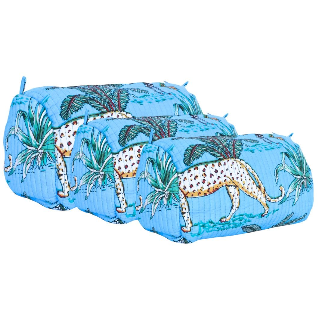 The Jungle 3 Piece Travel Set — handmade hand block printed cotton travel pouch set, ethically made in Rajasthan, India