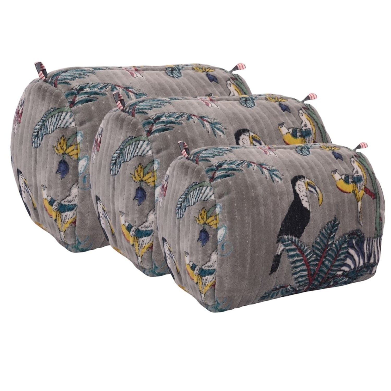 The Jungle Velvet 3 Piece Travel Set — handmade quilted velvet travel pouch set, ethically made in Rajasthan, India