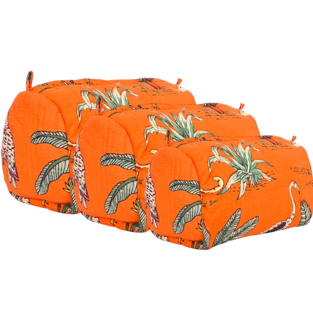 The Jungle 3 Piece Travel Set — handmade hand block printed cotton travel pouch set, ethically made in Rajasthan, India