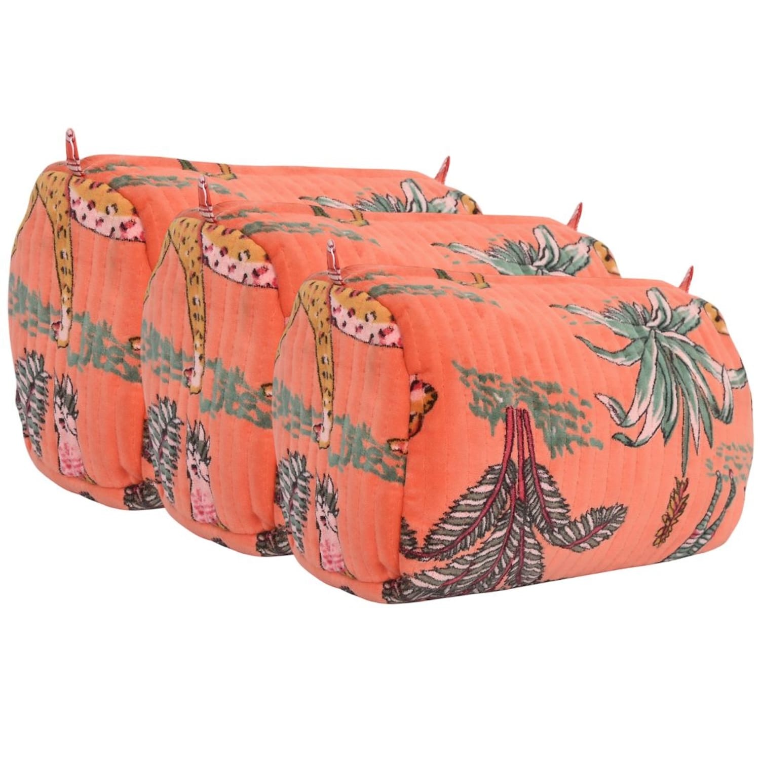 The Jungle Velvet 3 Piece Travel Set — handmade quilted velvet travel pouch set, ethically made in Rajasthan, India
