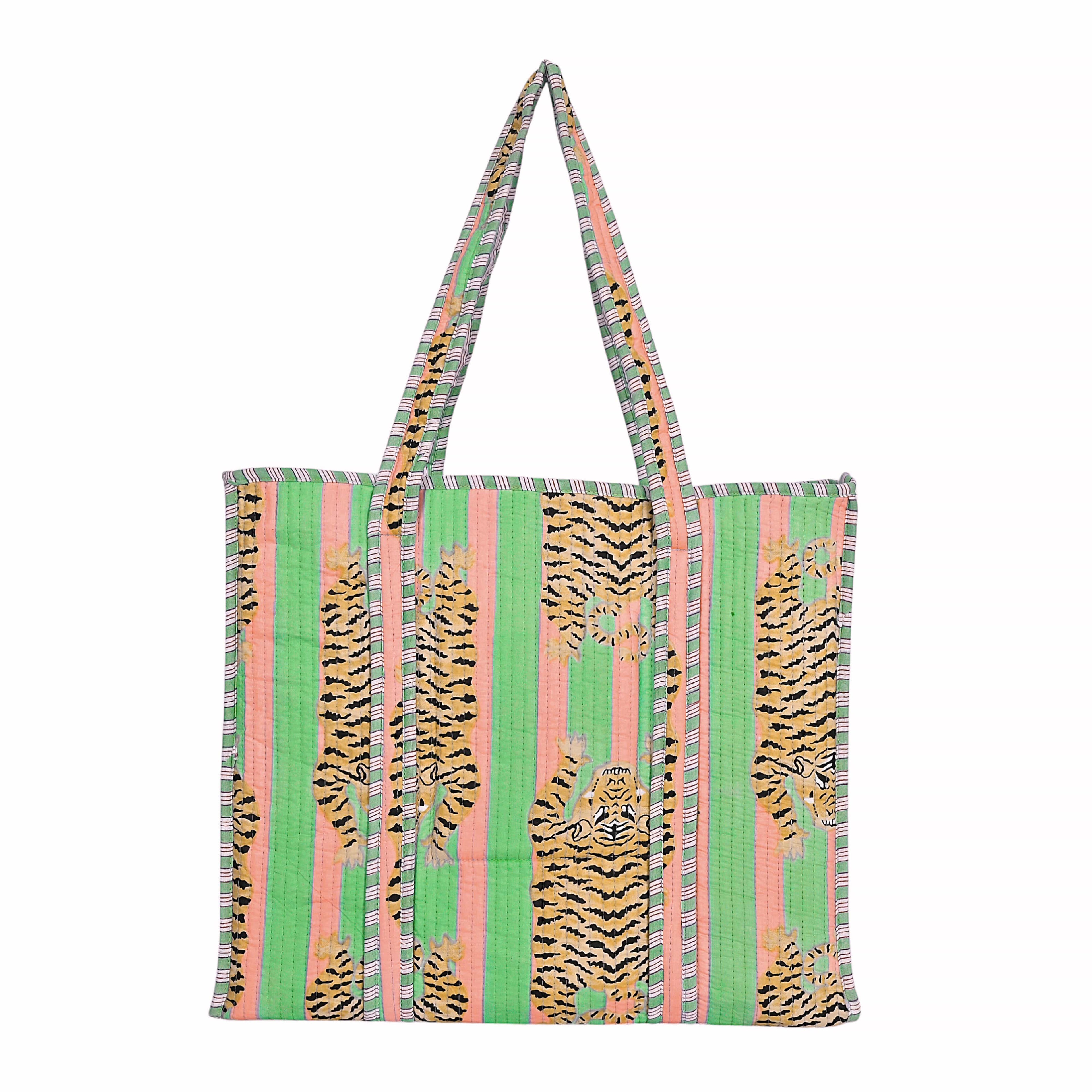 The Tibetan Tiger Tote — handmade hand block printed cotton tote bag, ethically made in Rajasthan, India