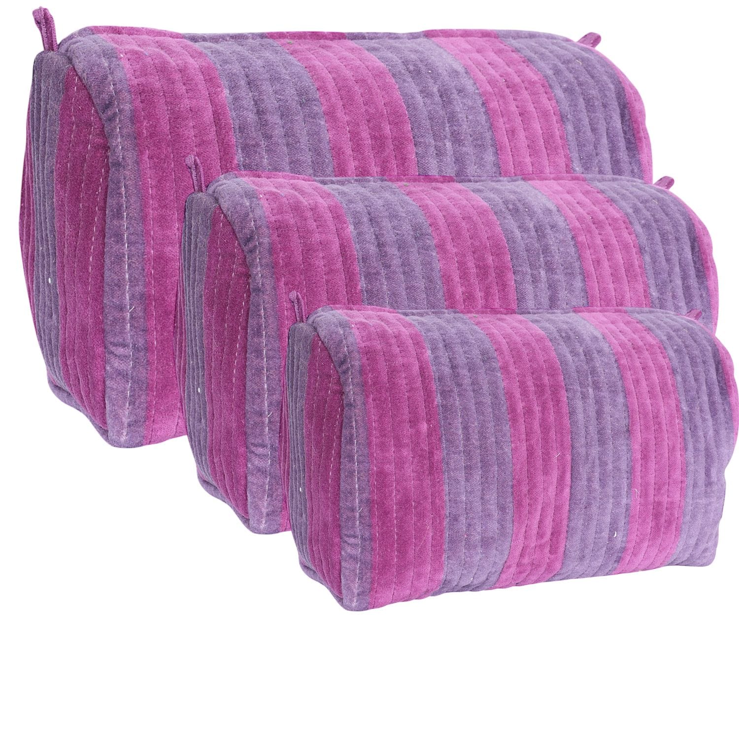 The Striped Velvet Travel Set — handmade quilted velvet travel pouch set, ethically made in Rajasthan, India