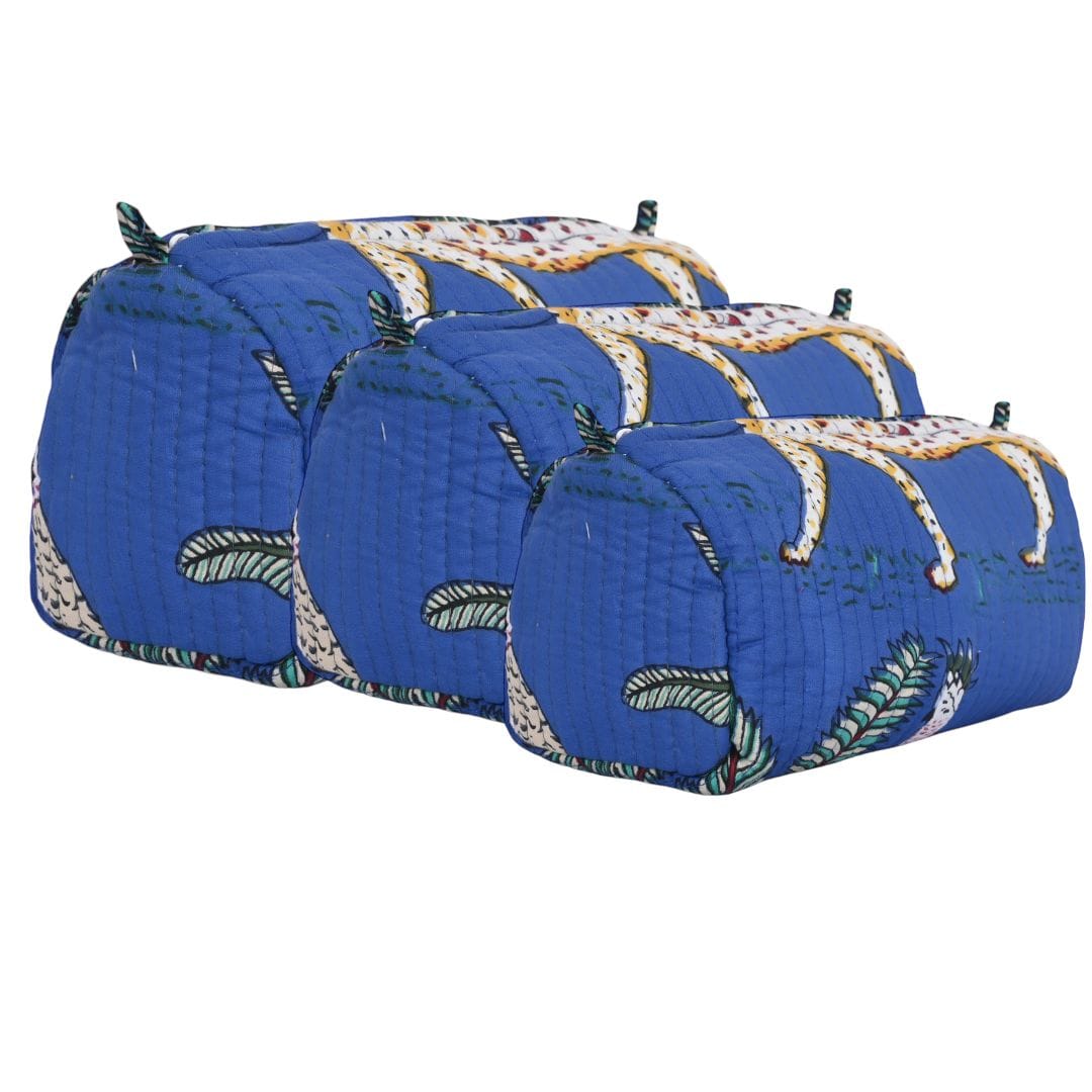 The Jungle 3 Piece Travel Set — handmade hand block printed cotton travel pouch set, ethically made in Rajasthan, India