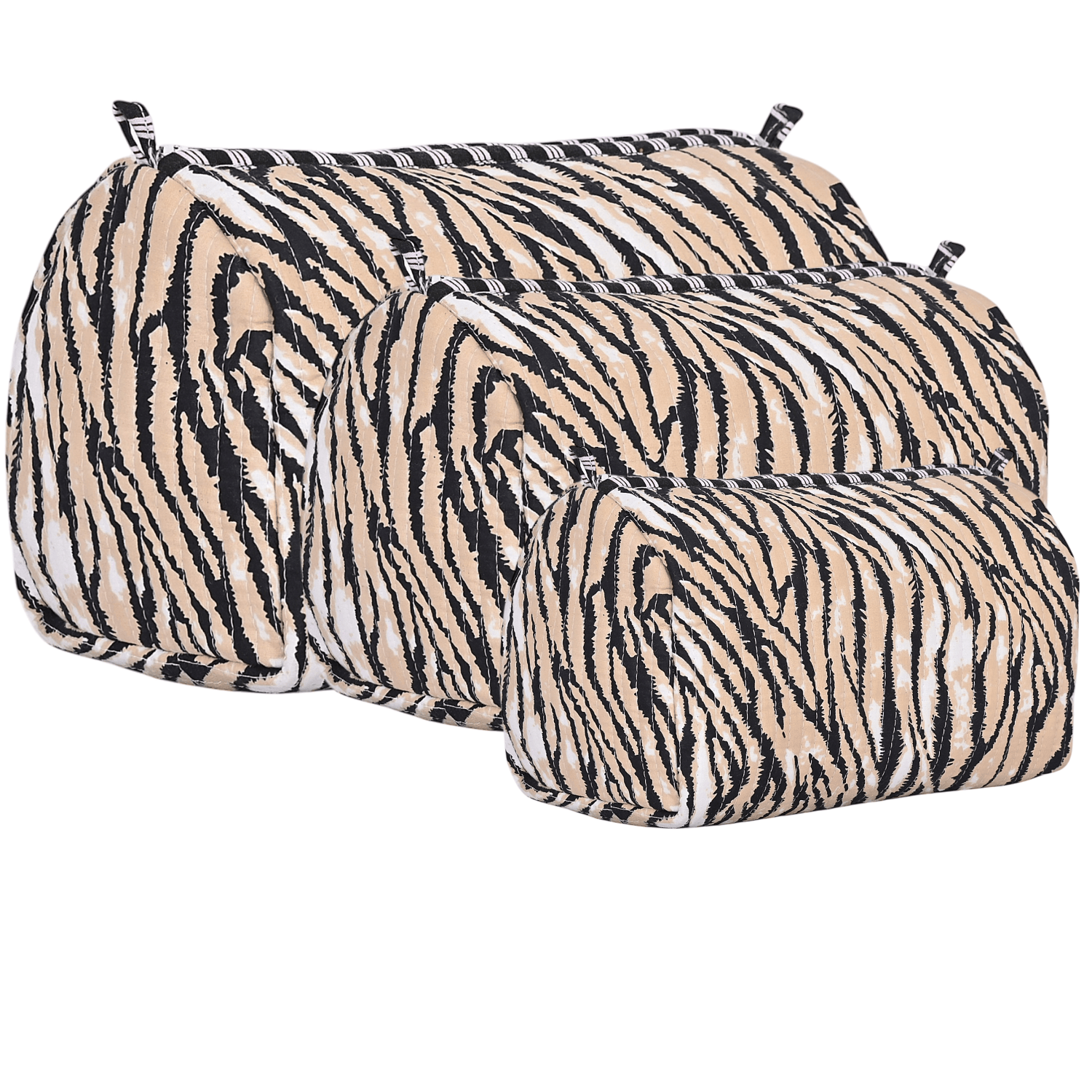 The Tiger Stripe Cotton Travel Set — handmade hand block printed cotton travel pouch set, ethically made in Rajasthan, India