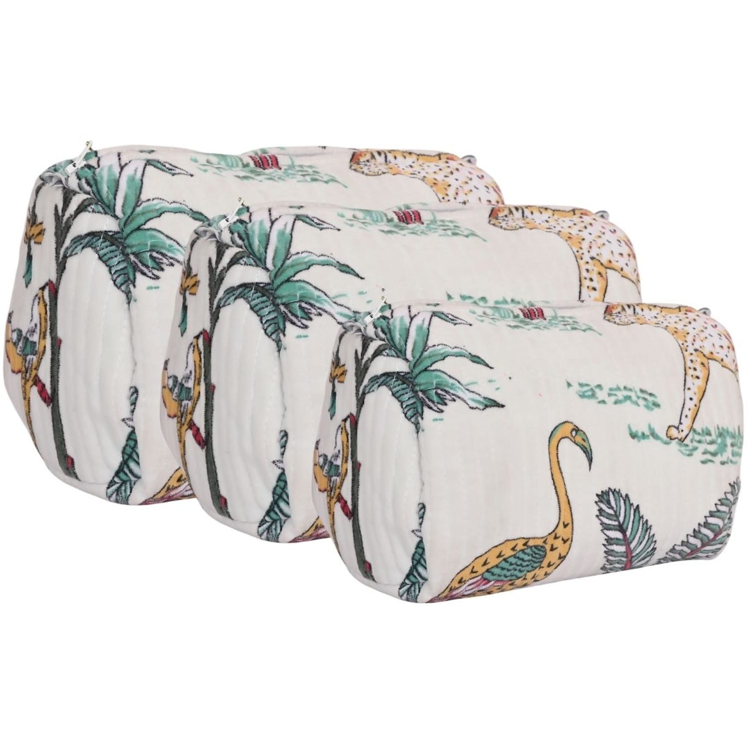 The Jungle Velvet 3 Piece Travel Set — handmade quilted velvet travel pouch set, ethically made in Rajasthan, India