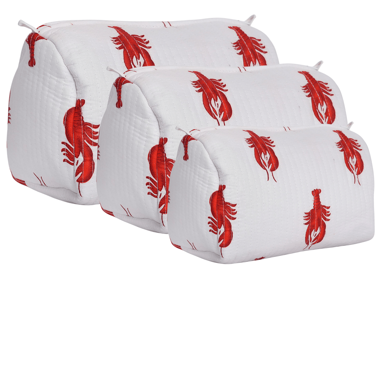 The Lobster Travel Set — handmade hand block printed cotton travel pouch set, ethically made in Rajasthan, India