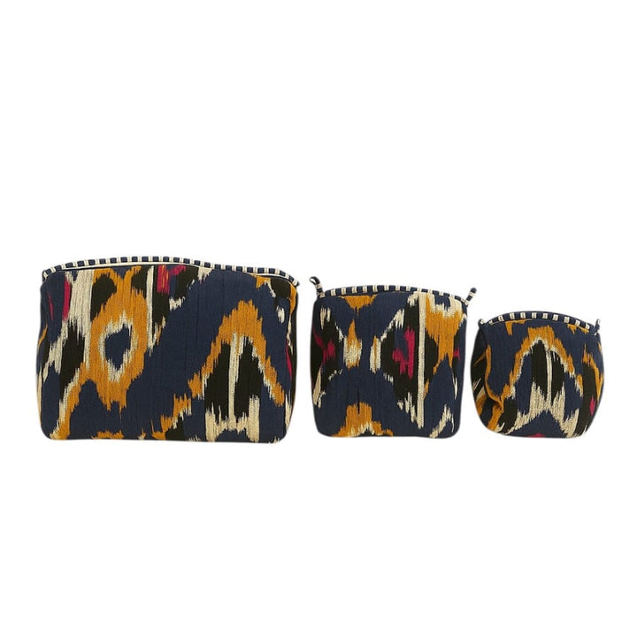 Ikat Velvet 3 Piece Travel Set — handmade quilted velvet travel pouch set, ethically made in Rajasthan, India