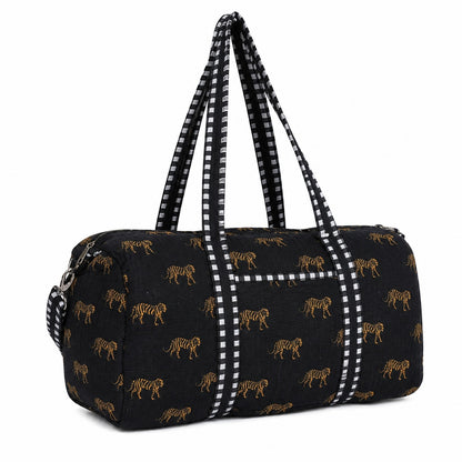 Cheetah Velvet Weekender — handmade quilted velvet weekender bag, ethically made in Rajasthan, India