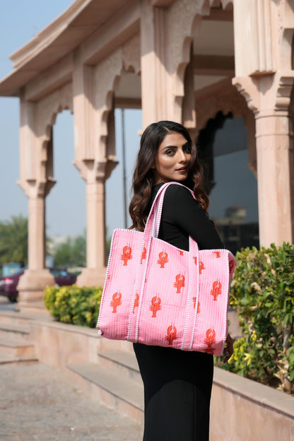 The Lobster Tote — handmade cotton tote bag with the lobster motif, ethically made in Rajasthan, India
