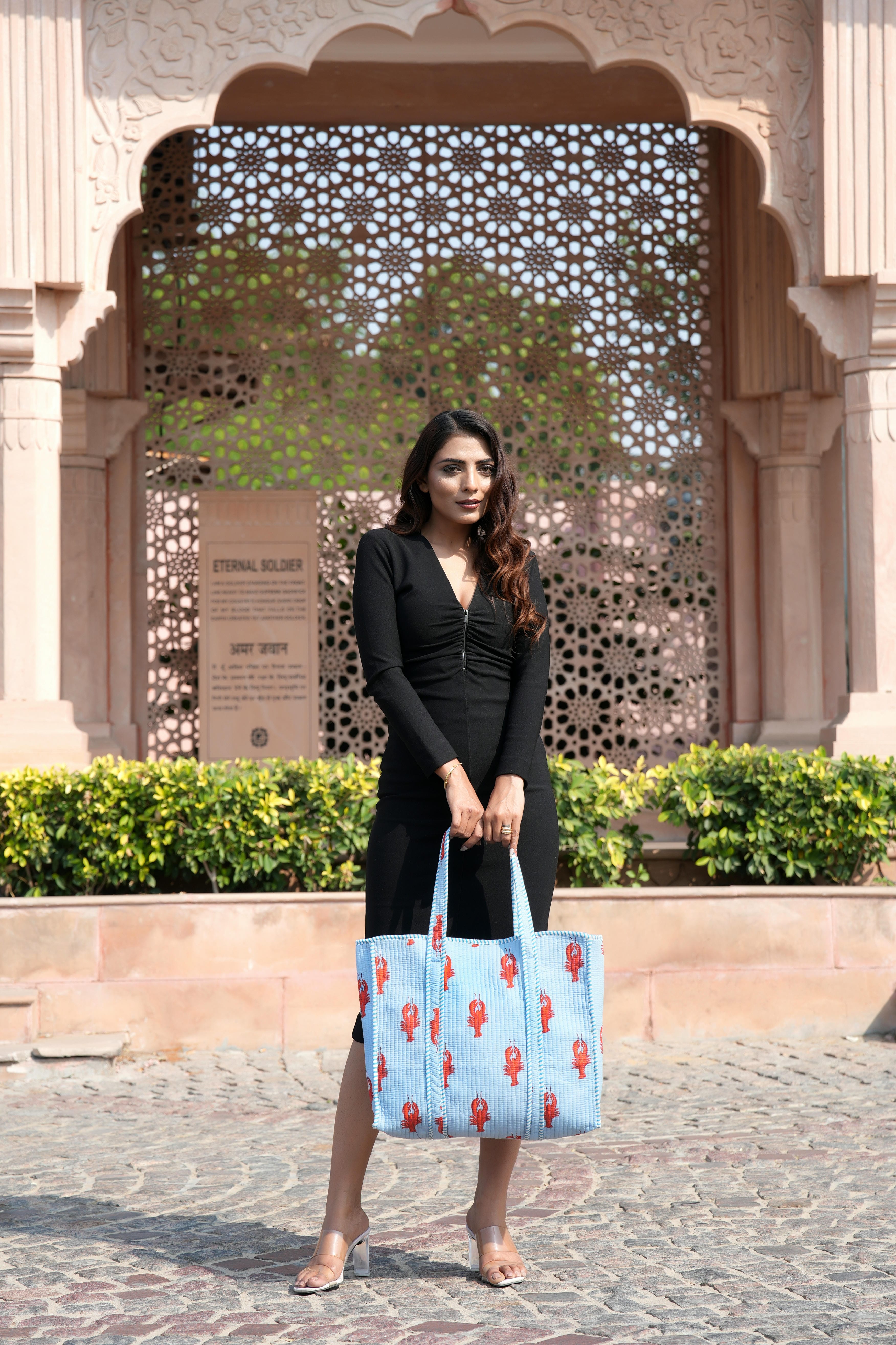 The Lobster Tote — handmade cotton tote bag with the lobster motif, ethically made in Rajasthan, India
